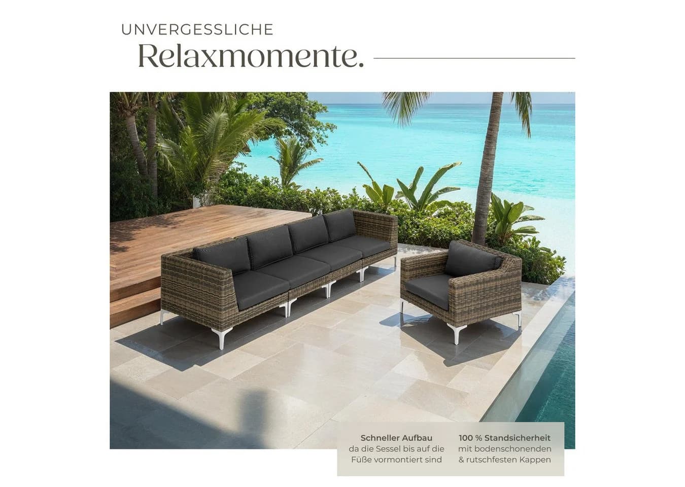 TECTAKE Loungeset Villanova 2 Sessel Aluminium Rattan grau - Bild 4