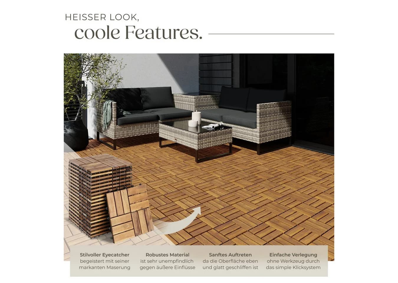 TECTAKE Terrassenfliesen Tabula Akazienholz Mosaik-Design - Bild 3