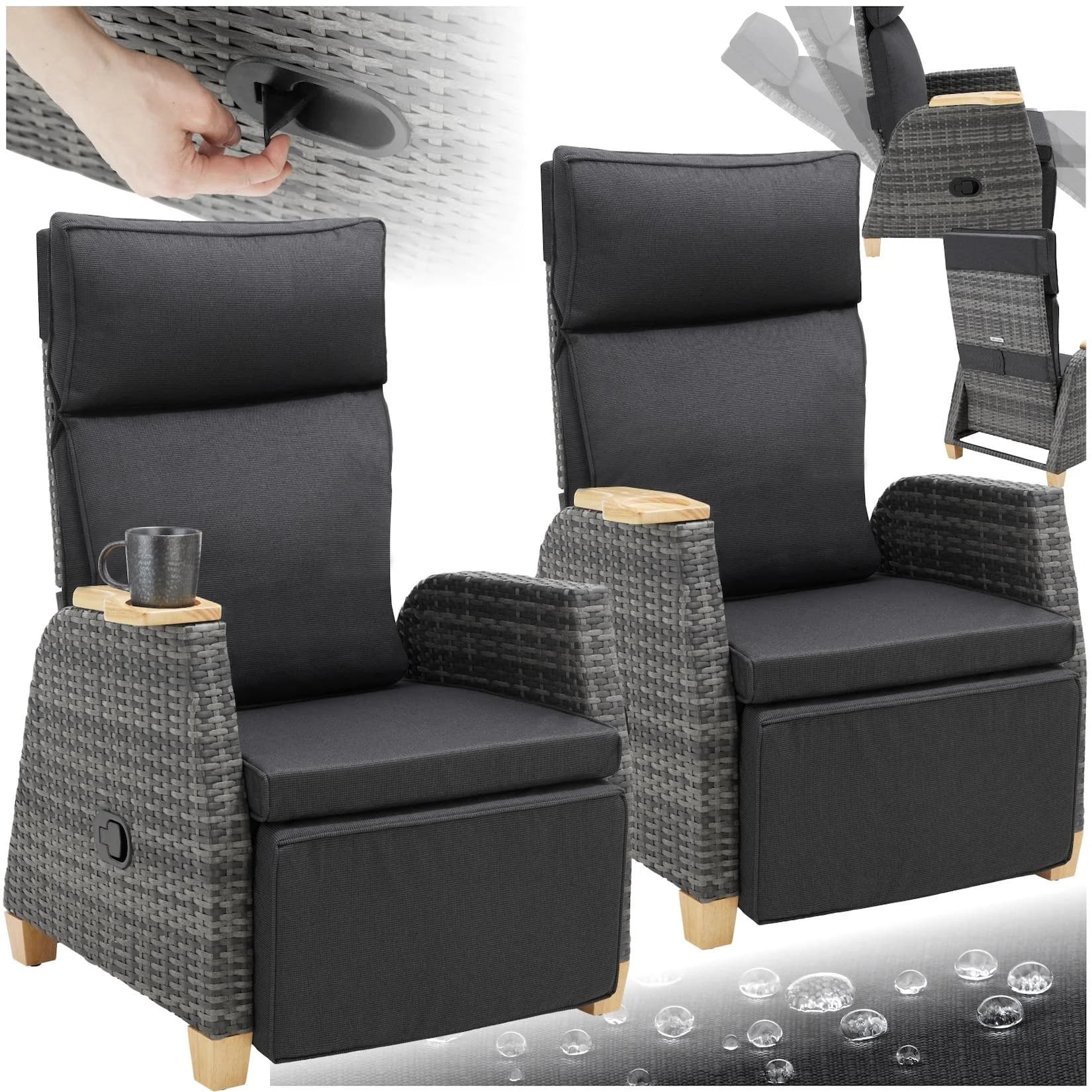 tectake Aluminium Rattansessel Grau Wetterfest UV-beständig