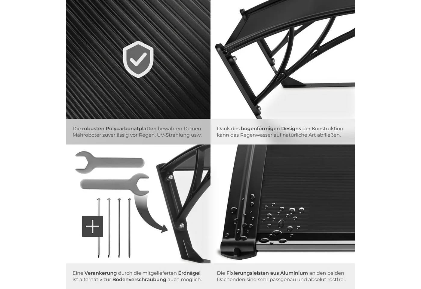 tectake Mähroboter-Garage Rasenmäher-Roboter-Garage, Dach aus UV-beständigem Polycarbonat und Aluminium - Bild 5