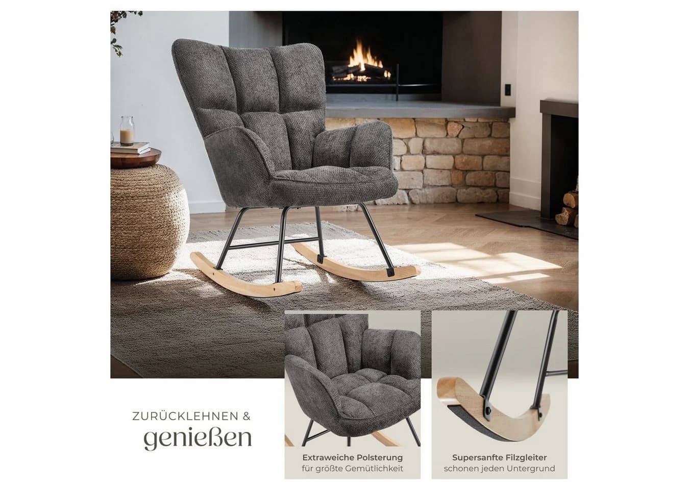 TecTake Schaukelstuhl Gepolstert Chenille-Bezug - Bild 5