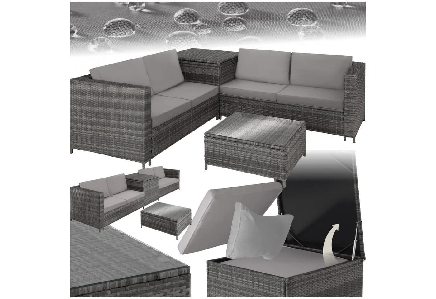 tectake Loungeset Rattan Sitzgruppe 5-tlg. Grau - Bild 2