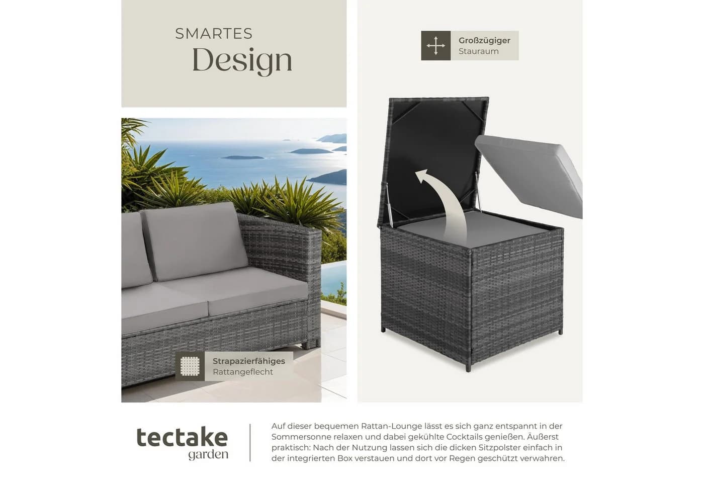 tectake Loungeset Rattan Sitzgruppe 5-tlg. Grau - Bild 4