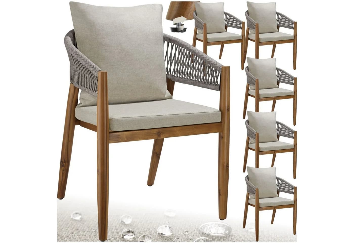 TECTAKE Gartenstuhl Manacor Akazienholz Grau/Beige 6er Set - Bild 2