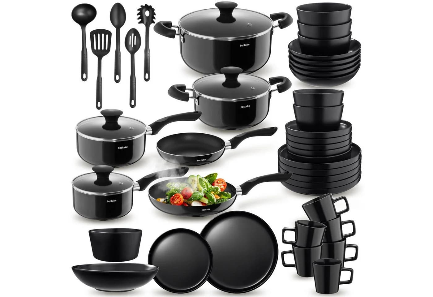 TECTAKE Kochbesteck-Set 45-tlg. Schwarz Steingut & Aluminium - Bild 2