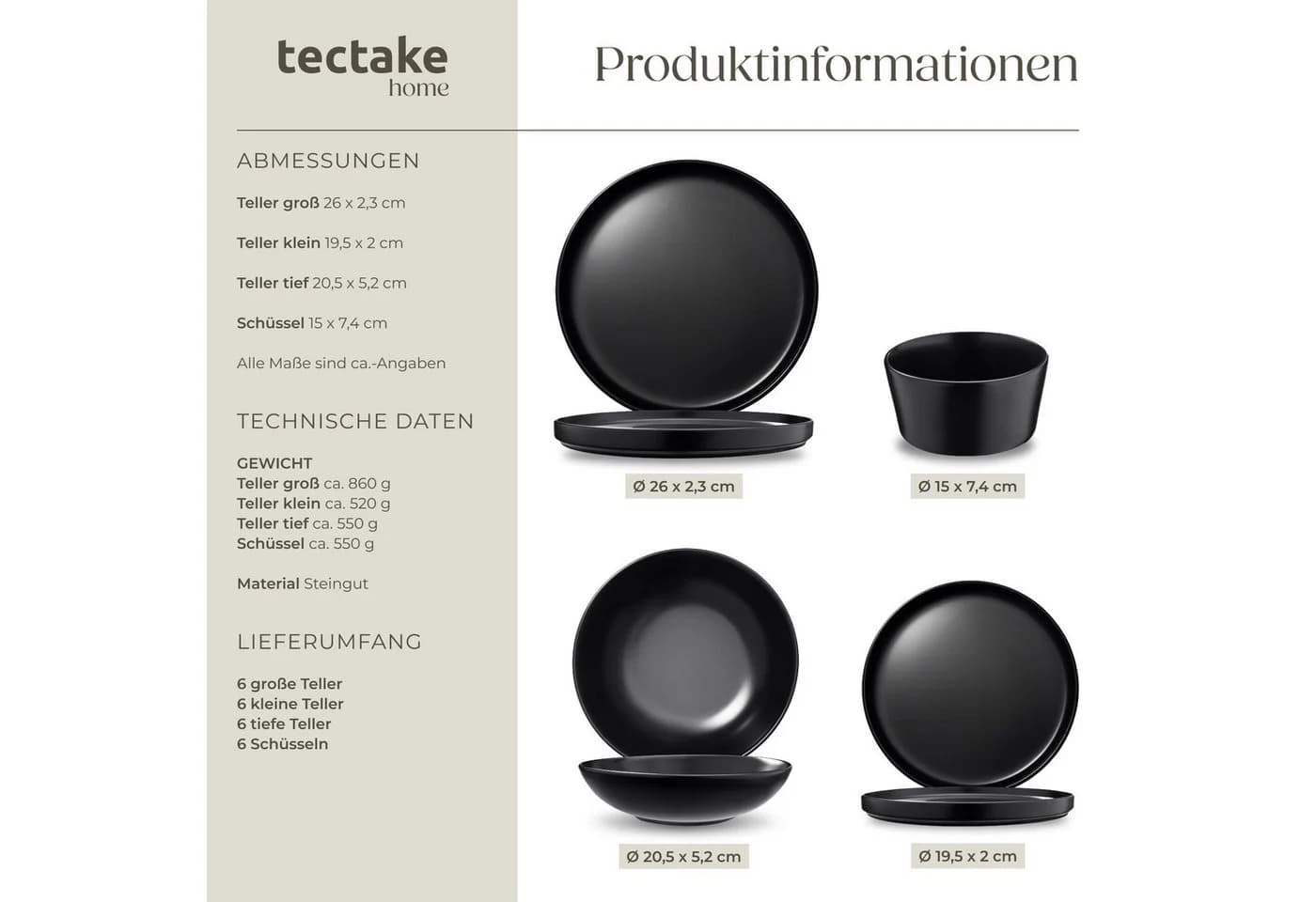 TECTAKE Küchenstarterset 39-tlg. Steingut & Aluminium Kochtopfset Schwarz - Bild 5