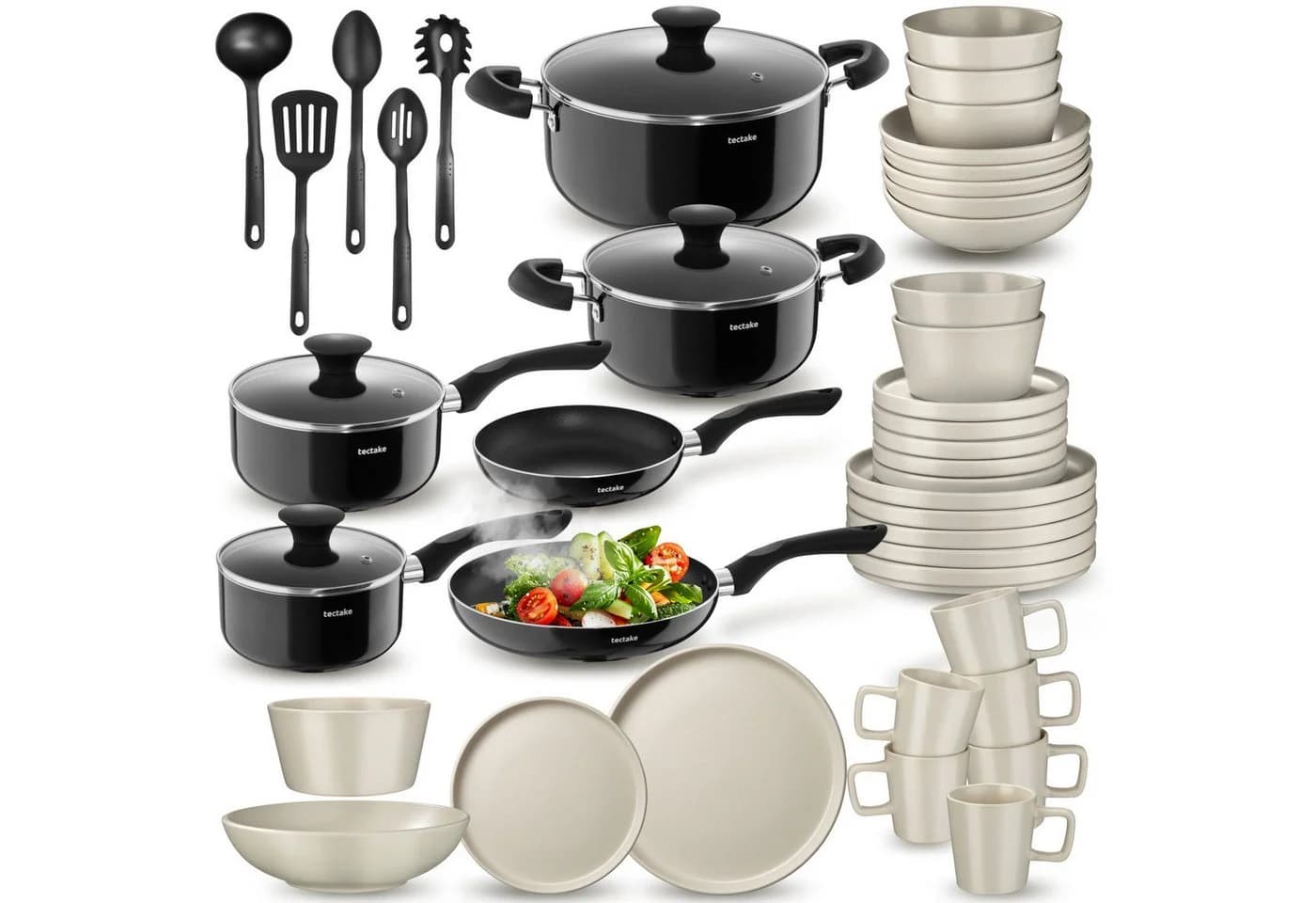 TECTAKE Kochbesteck-Set 45-tlg. Schwarz/Grau Steingut Aluminium - Bild 2