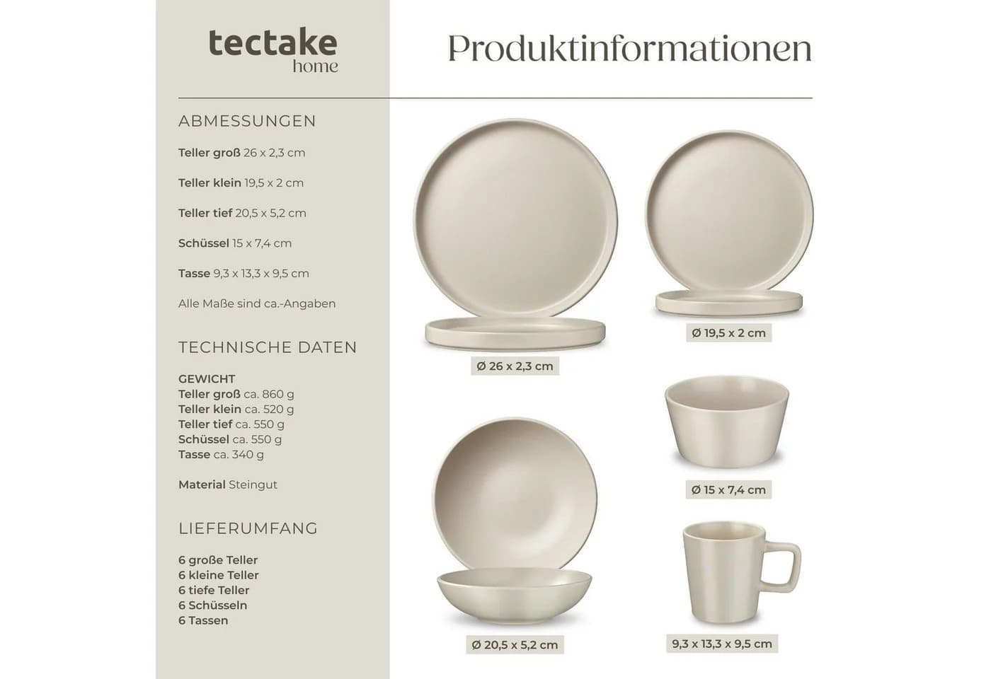 TECTAKE Kochbesteck-Set 45-tlg. Schwarz/Grau Steingut Aluminium - Bild 5