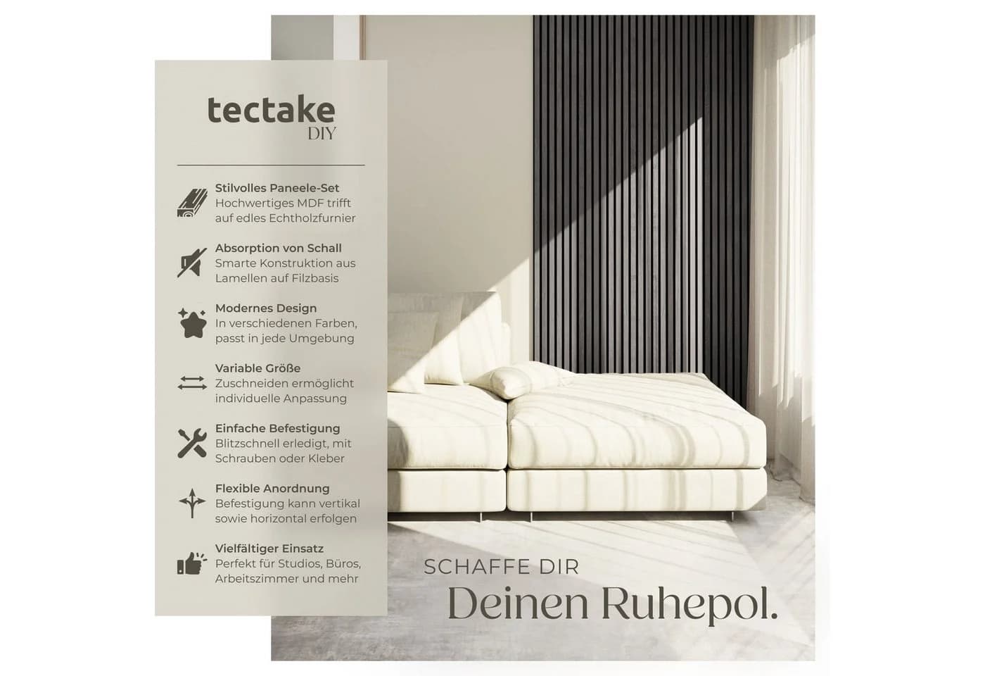 TECTAKE Akustikpaneel Wandpaneel Echtholzfurnier Schwarz 50x110 cm