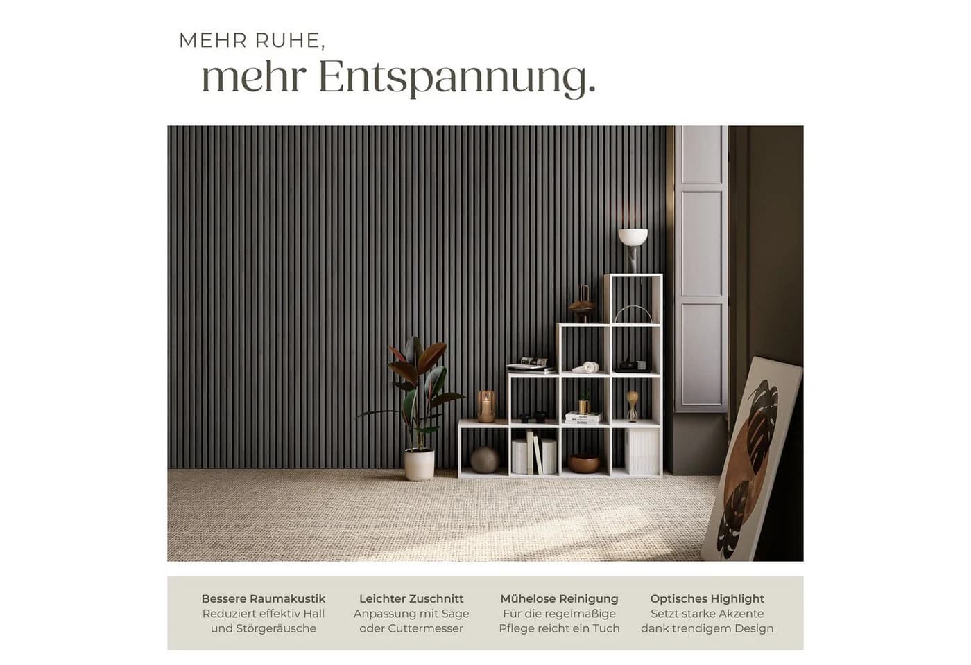 TECTAKE Akustikpaneel Wandpaneel Echtholzfurnier Schwarz 50x110 cm - Bild 3