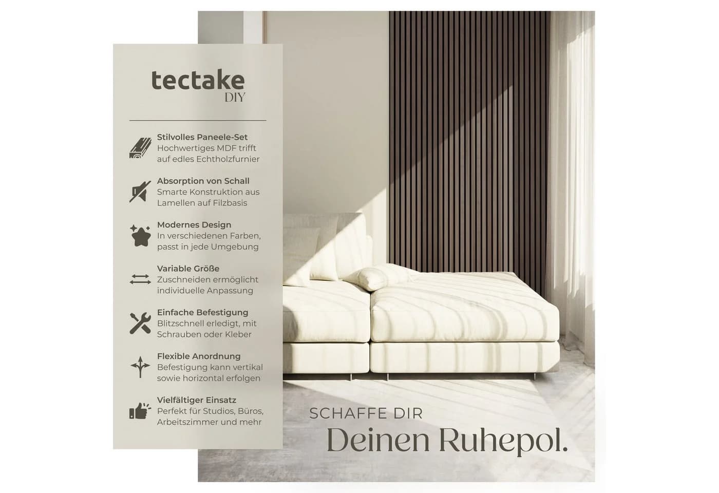 TECTAKE Akustikpaneel Wandpaneel Echtholzfurnier Eiche Grau