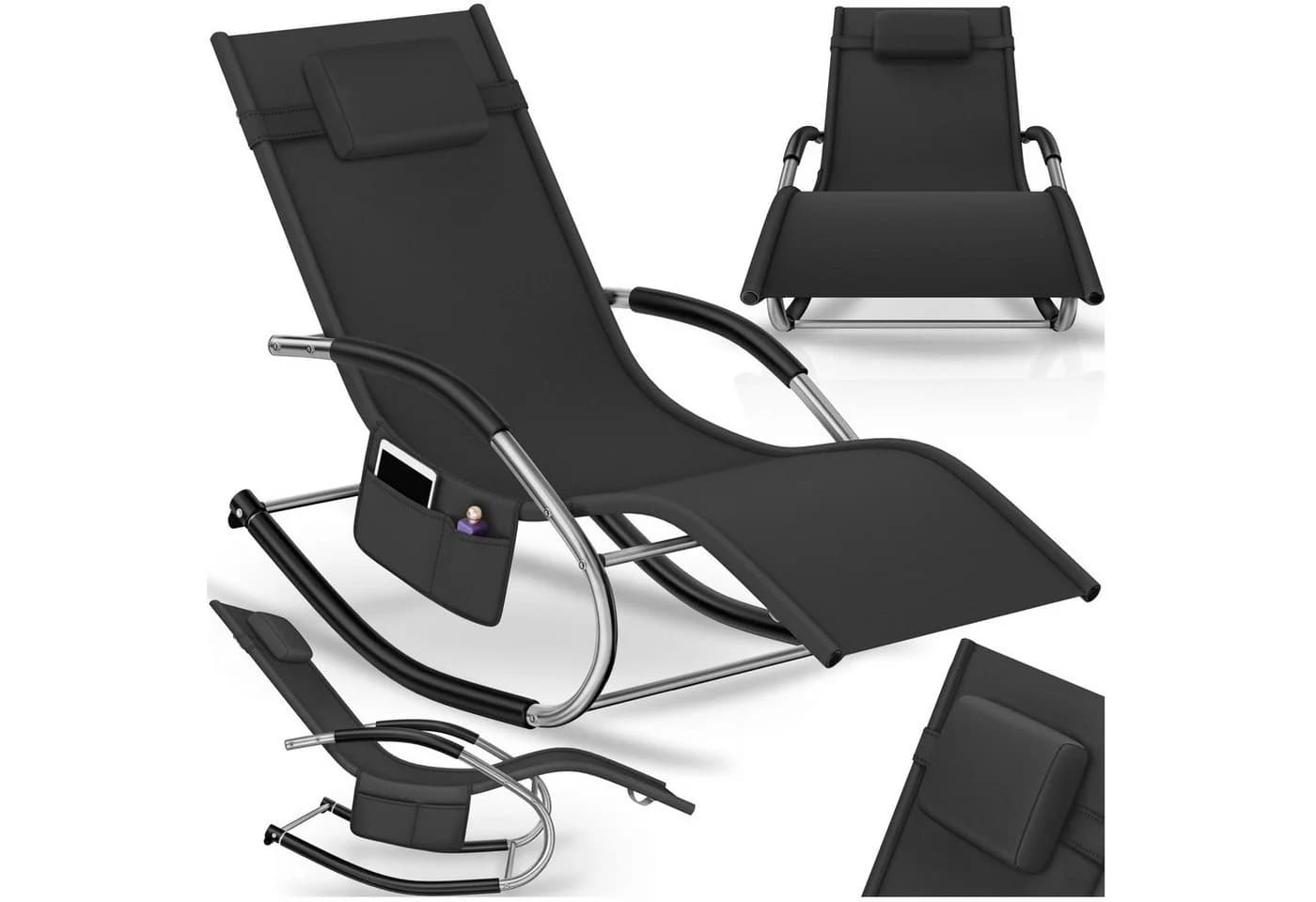 TECTAKE Gartenliege Taya Schwarz Ergonomisch Mit Kopfpolster - Bild 2