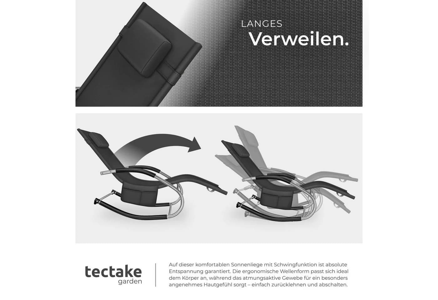 TECTAKE Gartenliege Taya Schwarz Ergonomisch Mit Kopfpolster - Bild 4