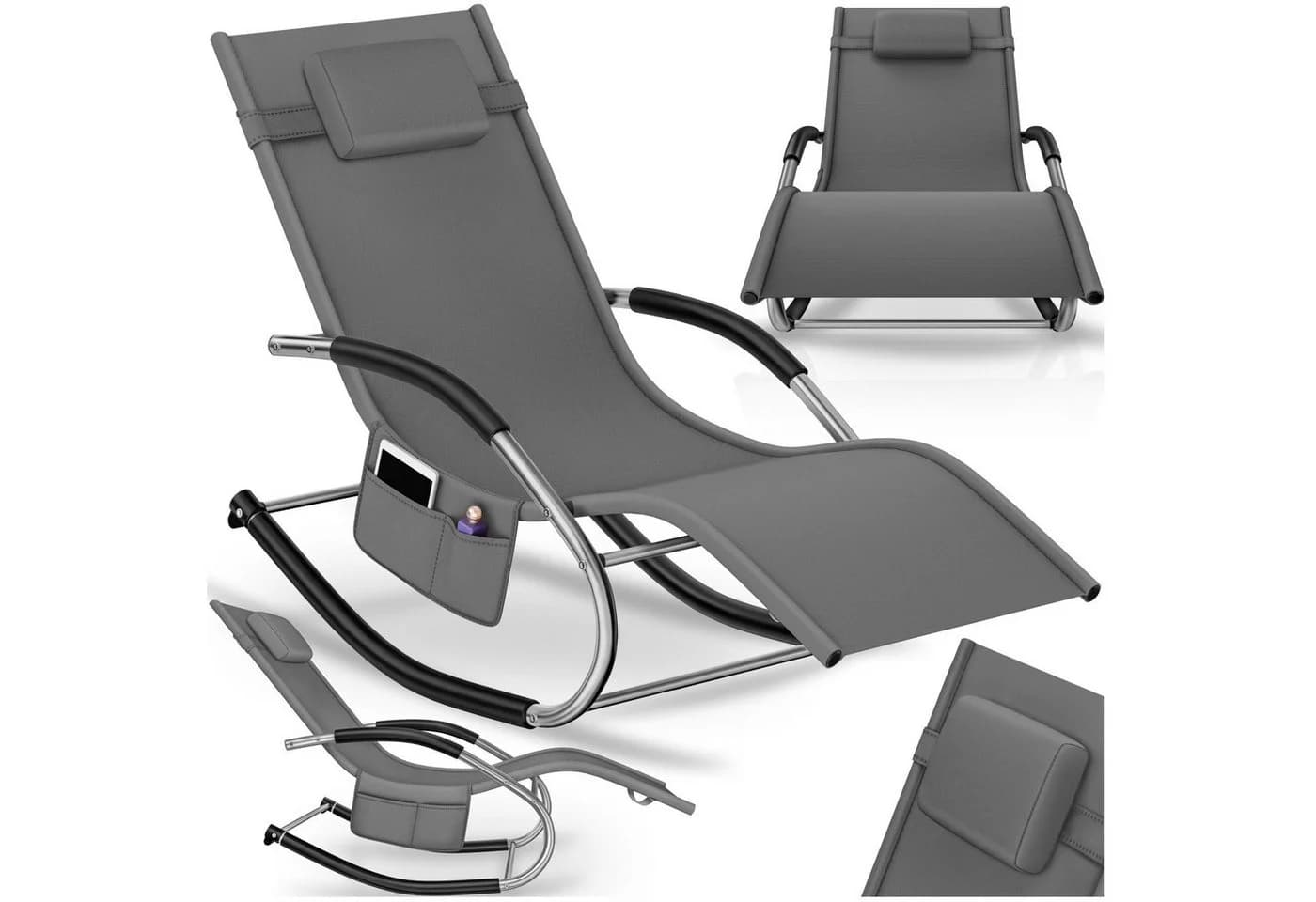 TECTAKE Gartenliege Taya Grau Ergonomisch mit Kopfpolster - Bild 2