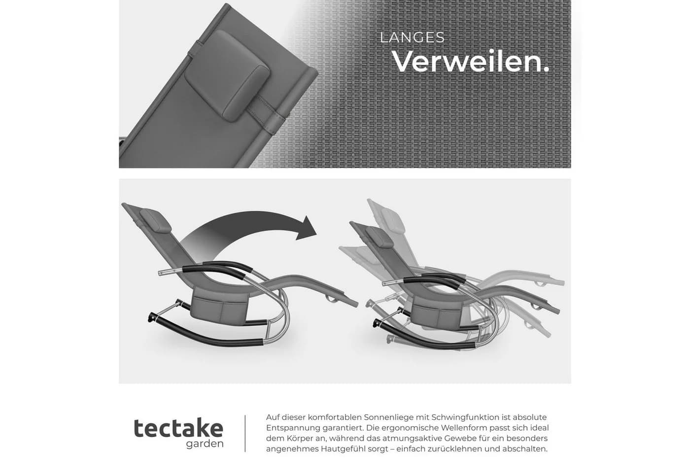 TECTAKE Gartenliege Taya Grau Ergonomisch mit Kopfpolster - Bild 4