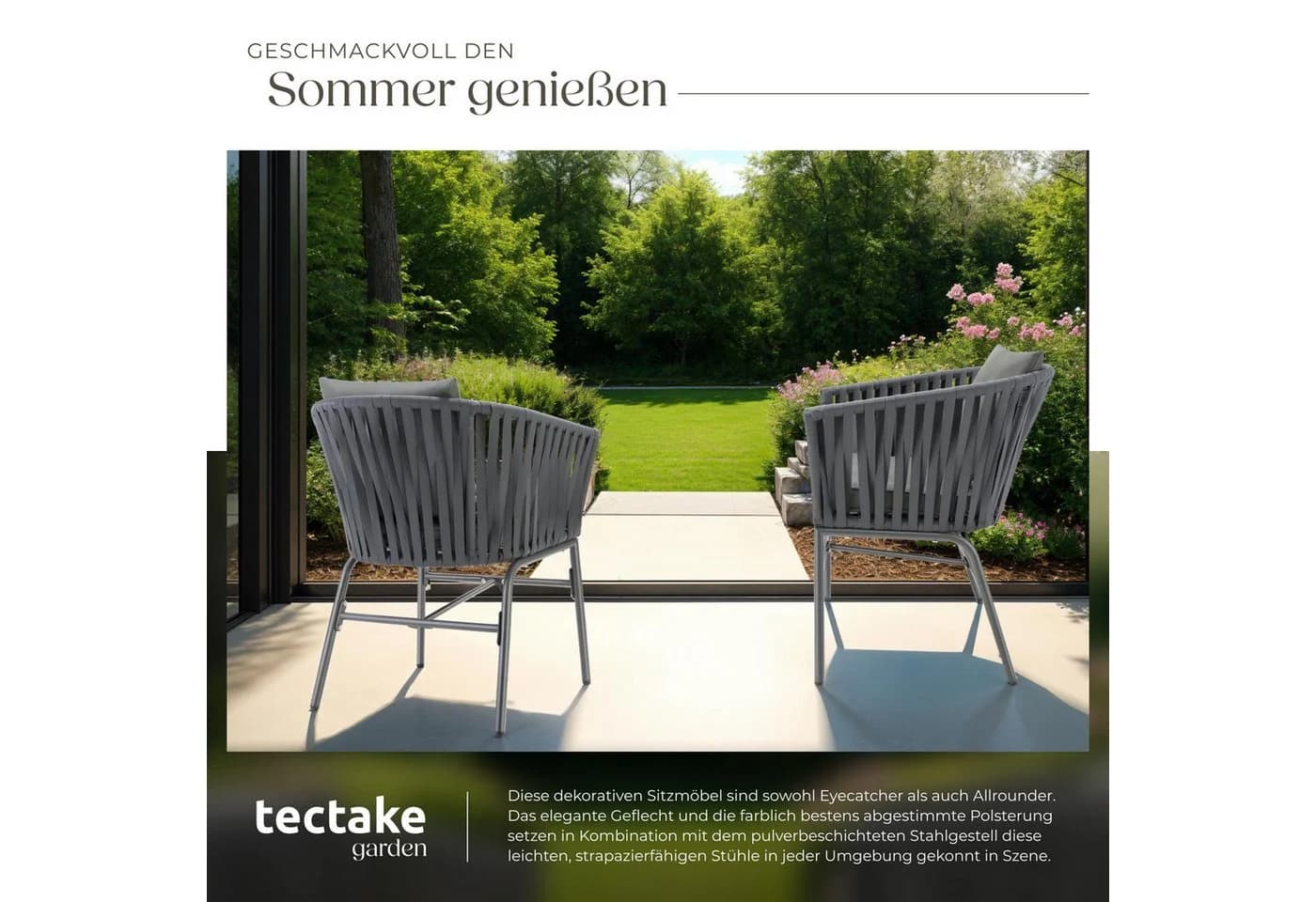 TECTAKE Valeiras Gartenstuhl 4er Set Rope-Design Grau - Bild 4