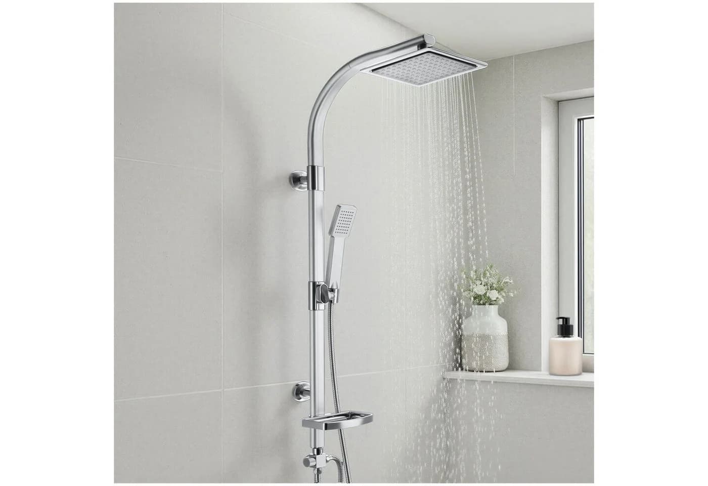 tectake Regenduschsystem Aluminium Chrom-Optik mit Handbrause - Bild 2