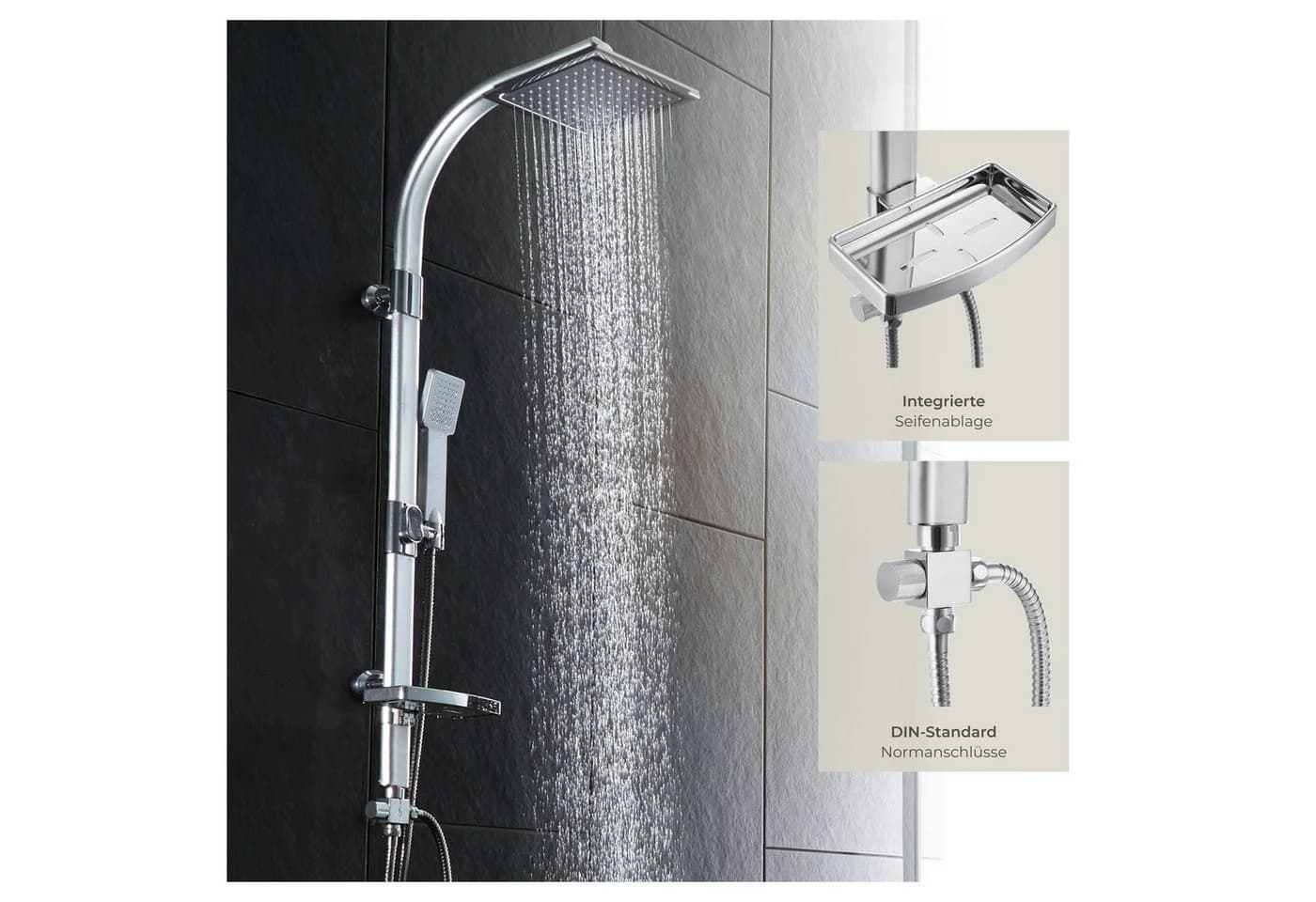 tectake Regenduschsystem Aluminium Chrom-Optik mit Handbrause - Bild 4