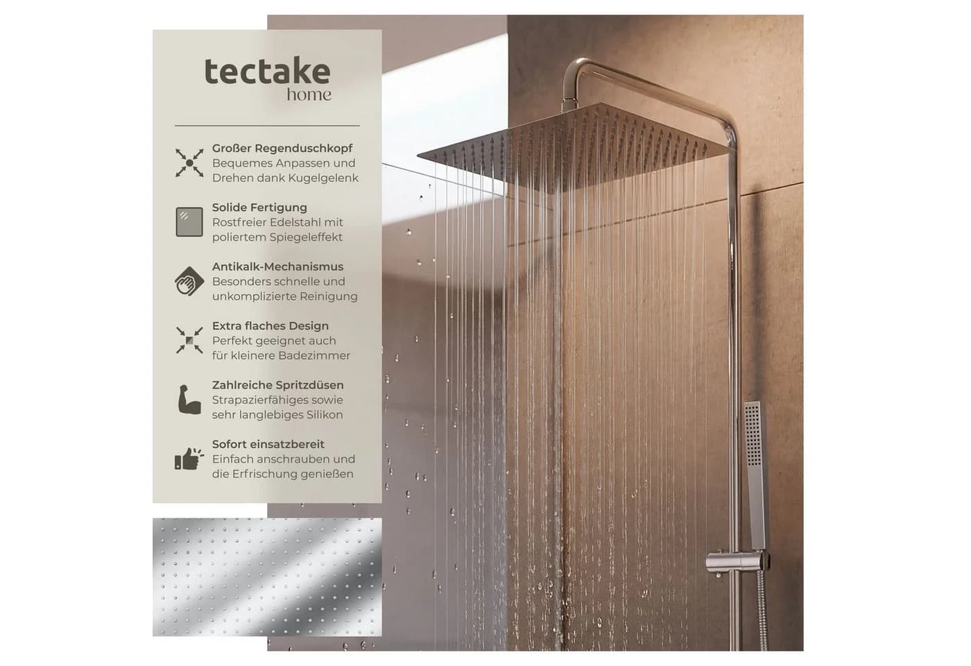 tectake Duschbrause Regenduschkopf Polierter Edelstahl