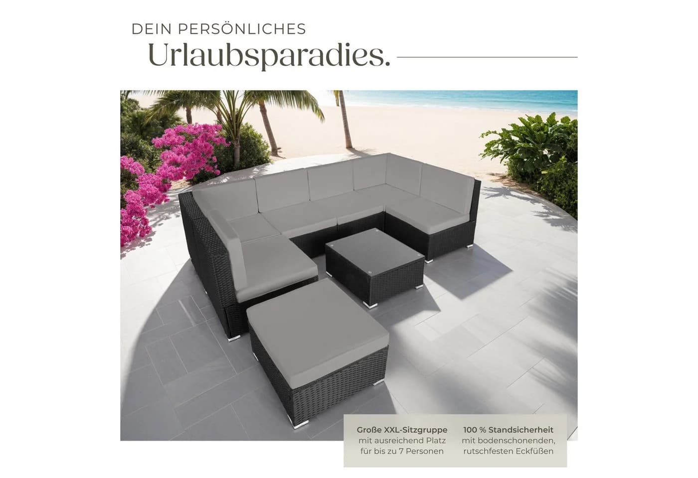 tectake Gartenlounge-Set 8-tlg. Schwarz/Grau Rattan mit Glasplatte - Bild 4