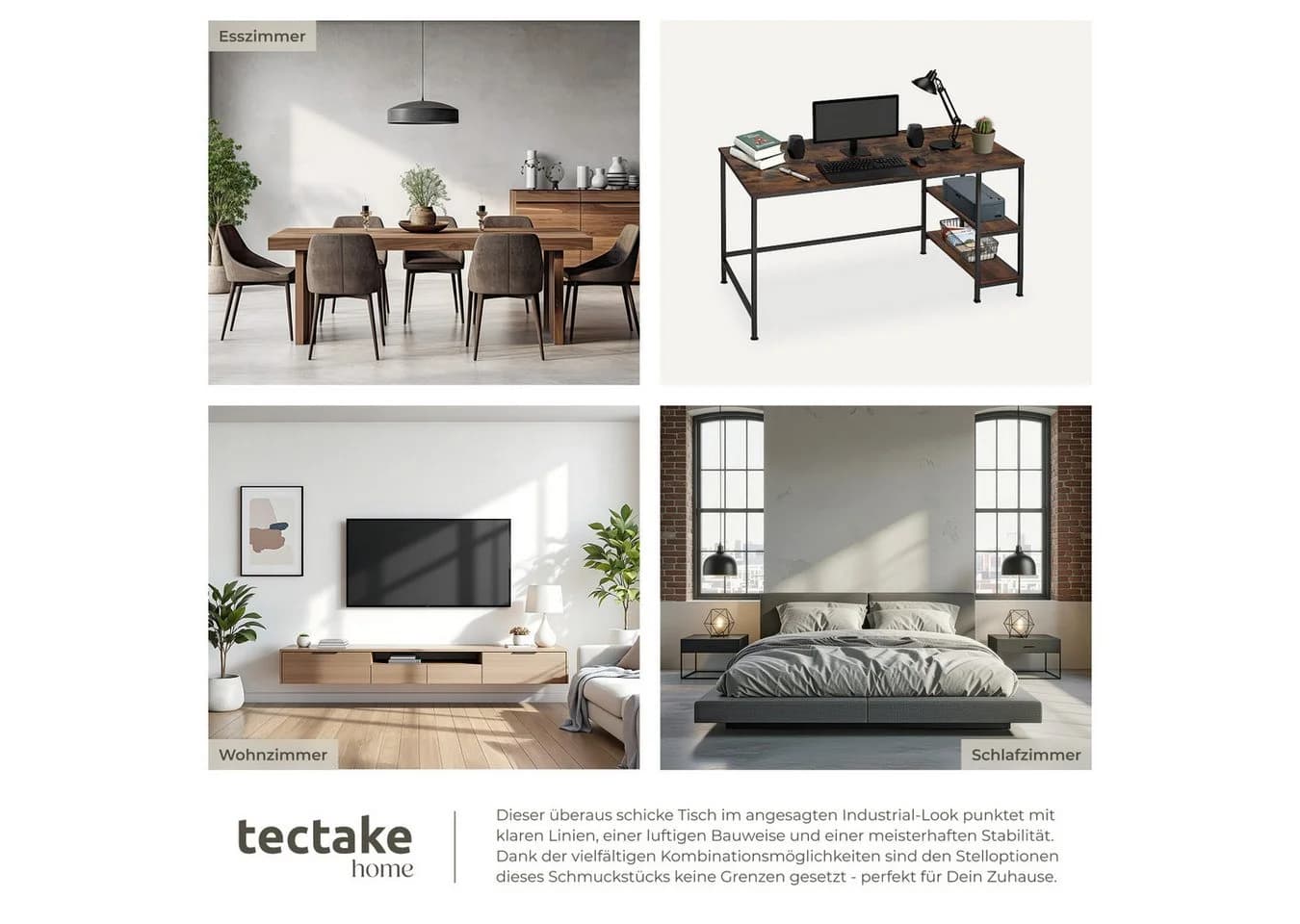 Tectake Computer-Schreibtisch Canton Industrial Style - Bild 5