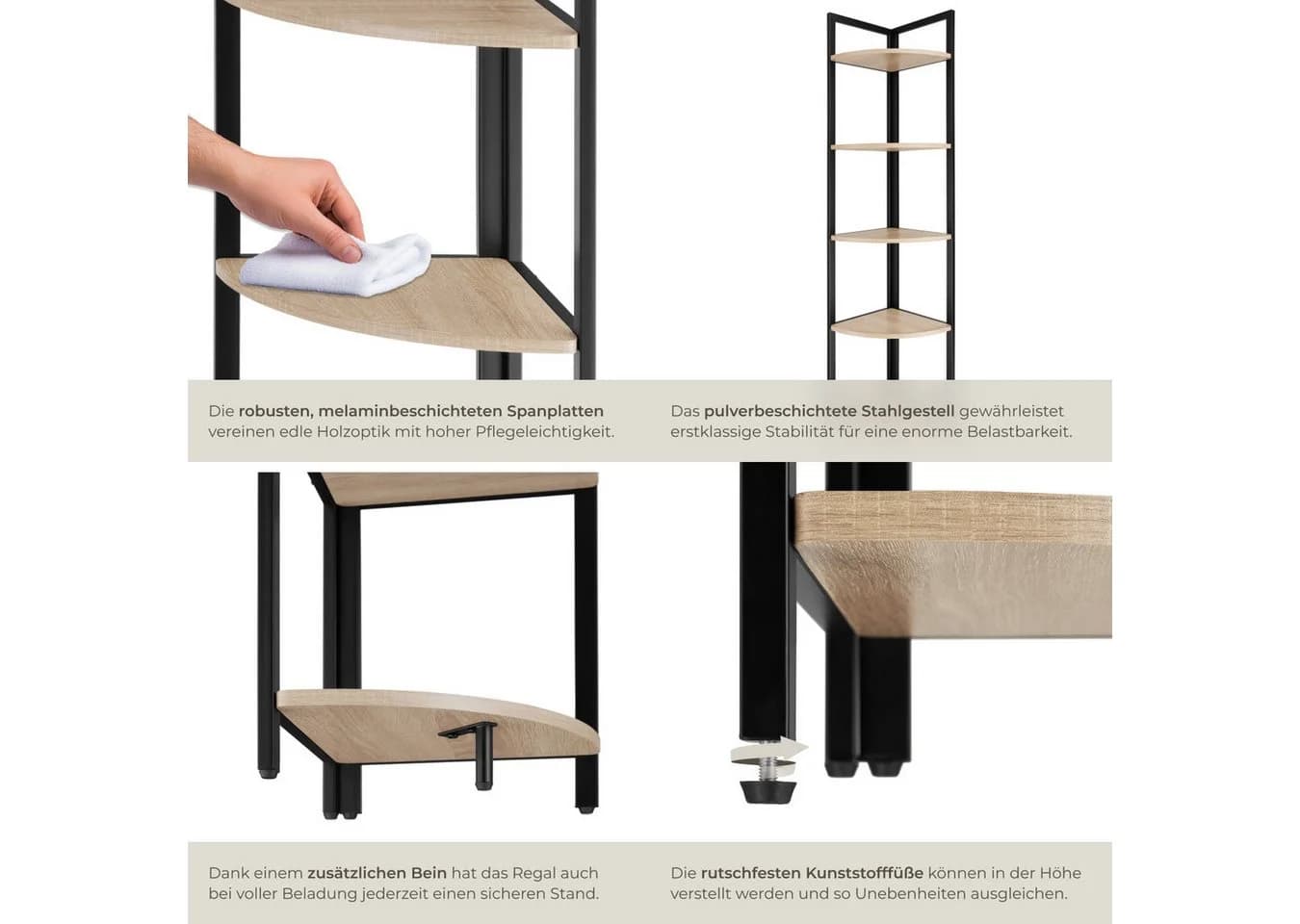 tectake Eckregal Castlebar 5 Ebenen Holzoptik Schwarz Kippschutz - Bild 5