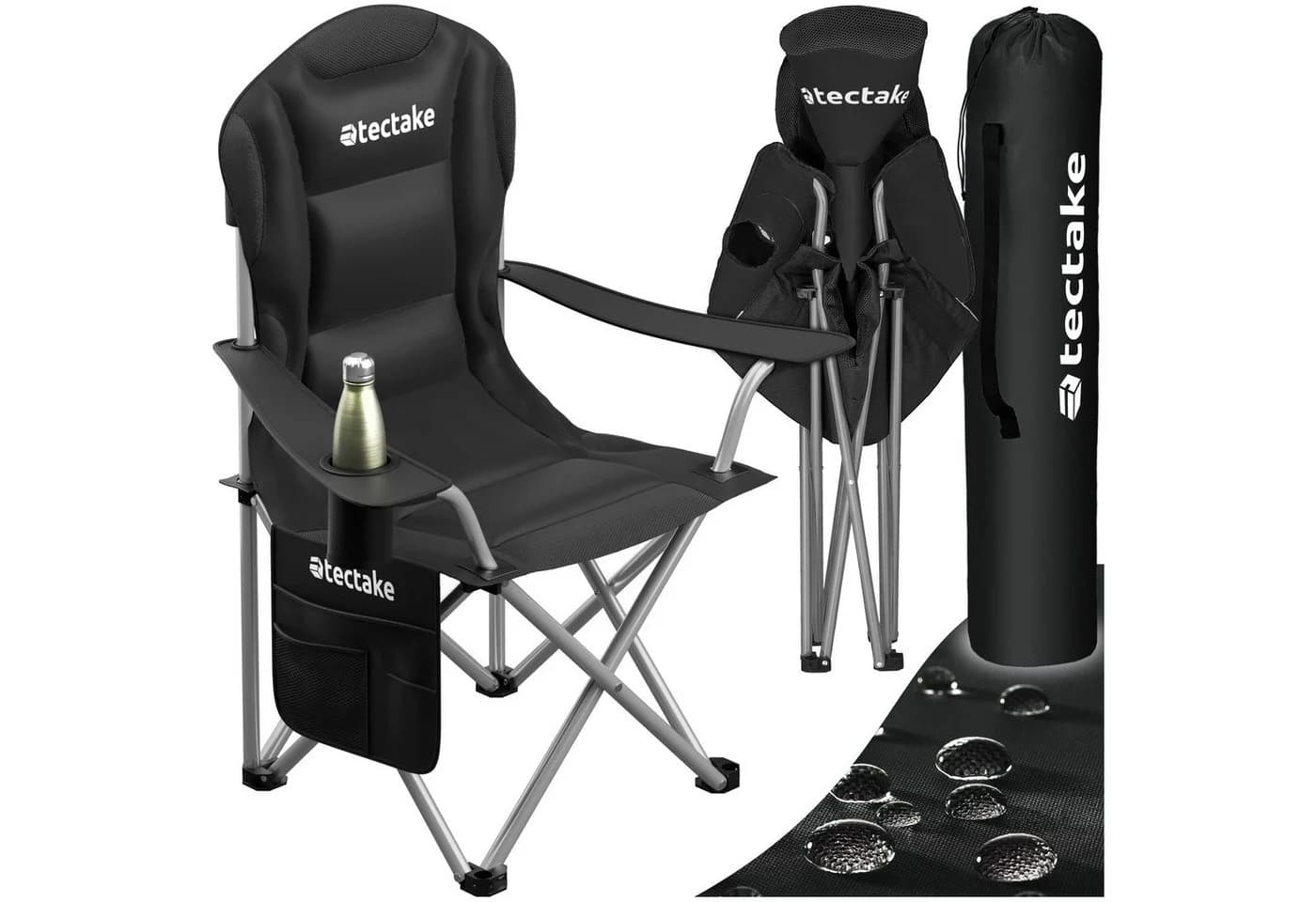tectake Gepolsterter Campingstuhl MTX Schwarz mit Getränkehalter - Bild 2
