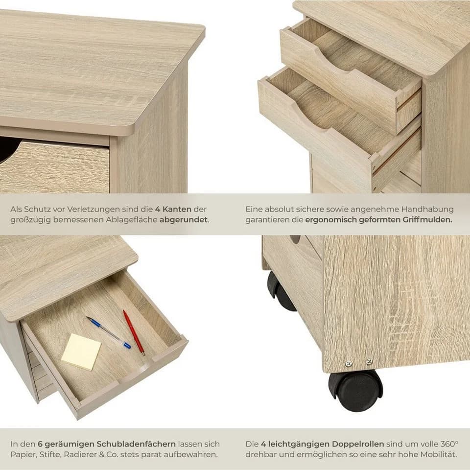 tectake Rollcontainer aus Holz mit 6 Schubladen - Bild 5