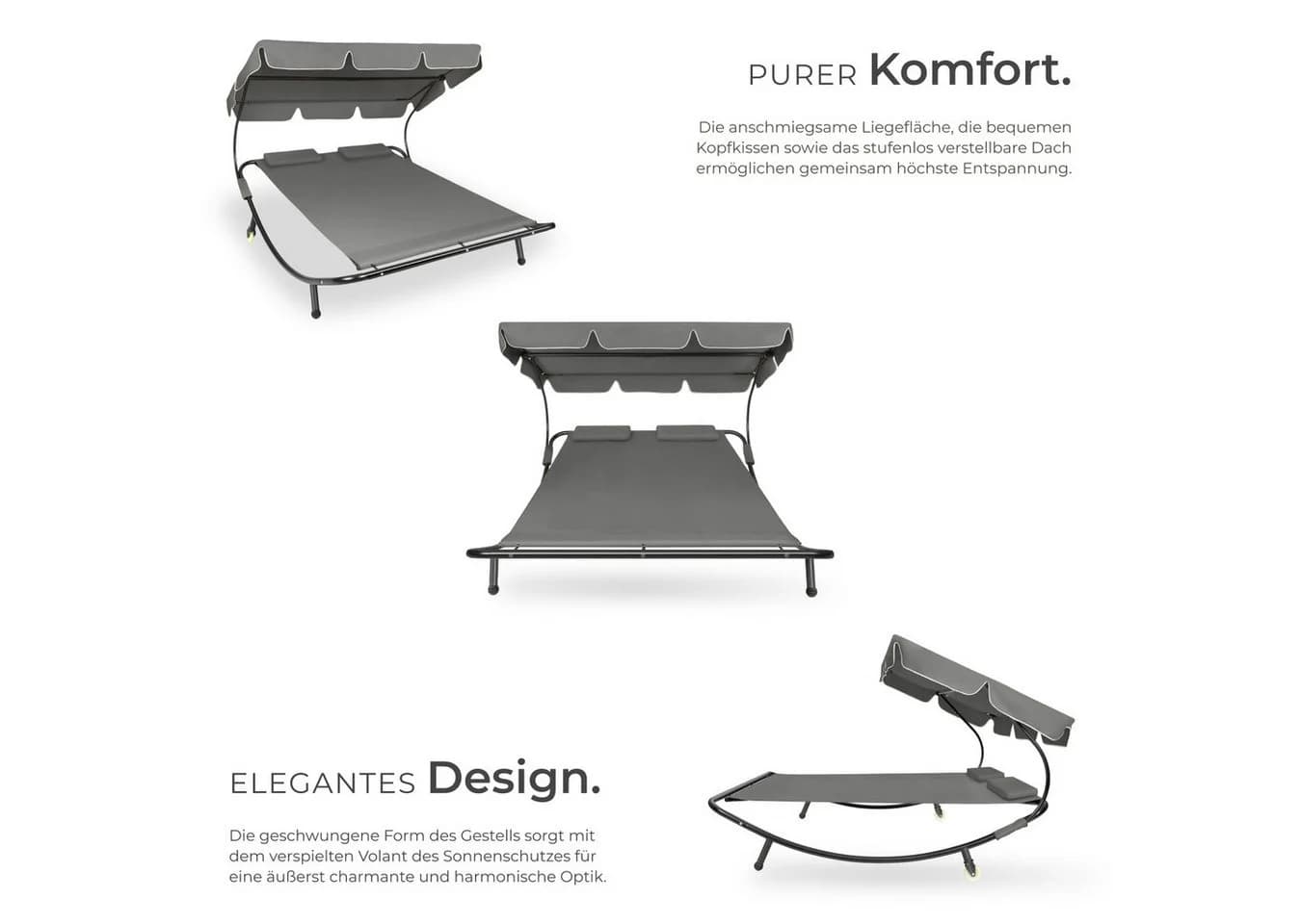 tectake Gartenliege Livorno 2-Personen Schwarz Grau UV-beständig - Bild 3