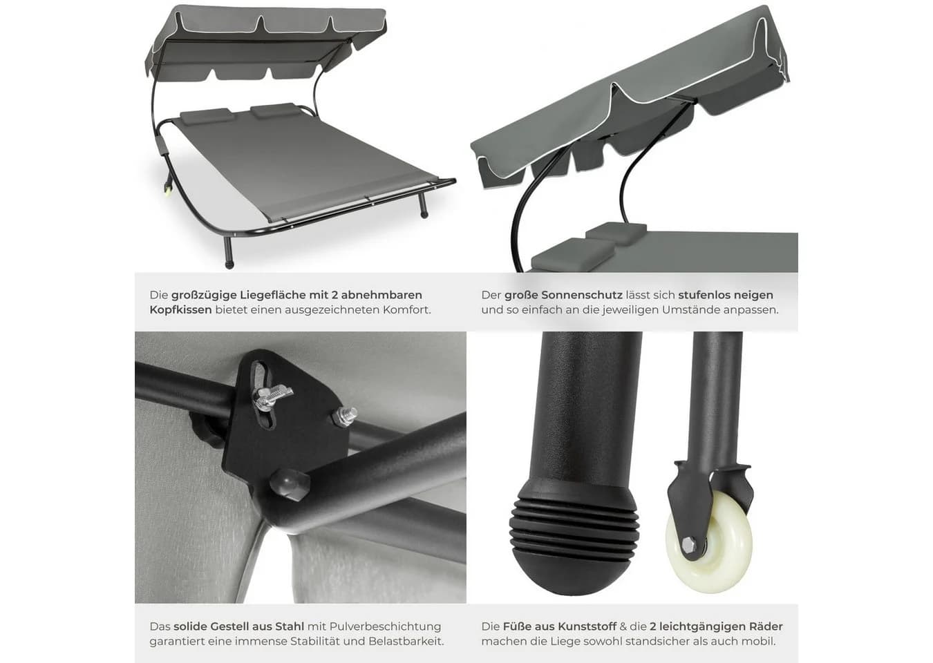 tectake Gartenliege Livorno 2-Personen Schwarz Grau UV-beständig - Bild 5