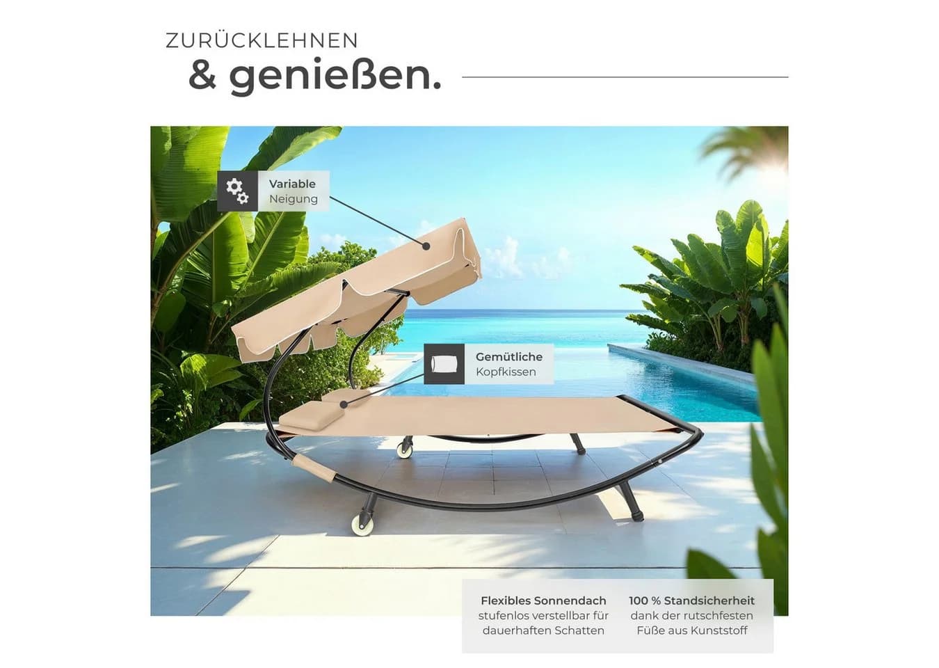 tectake Gartenliege Sonnenliege für 2 Personen Robustes Metallgestell - Bild 4
