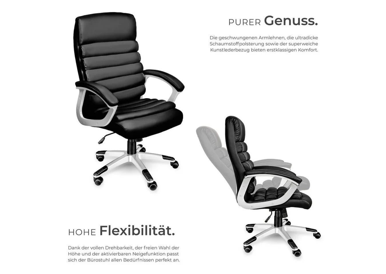 TECTAKE Bürostuhl Chefsessel Schwarz Kunstleder - Bild 3
