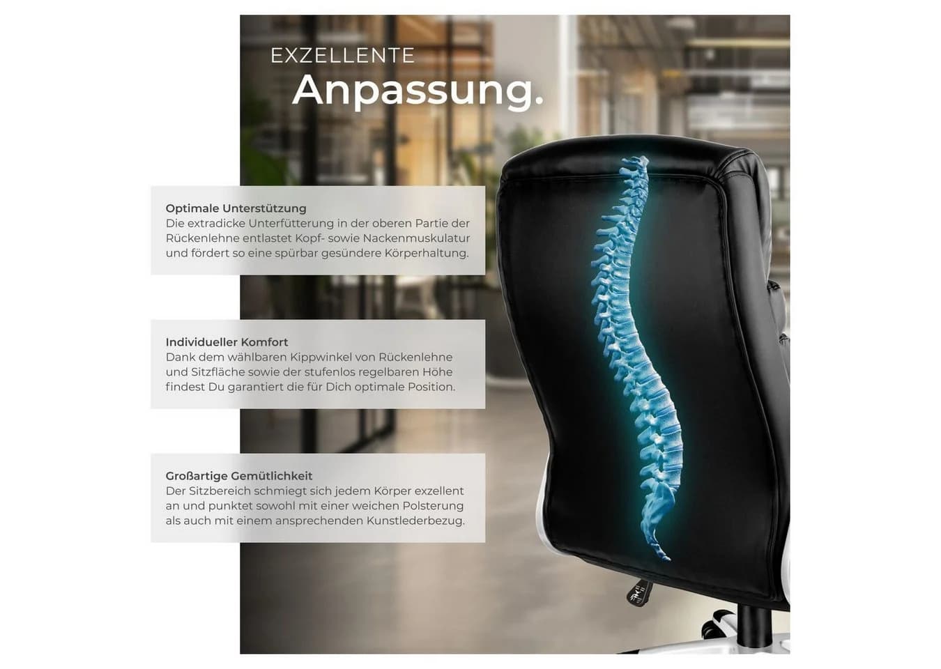 TECTAKE Bürostuhl Chefsessel Schwarz Kunstleder - Bild 4