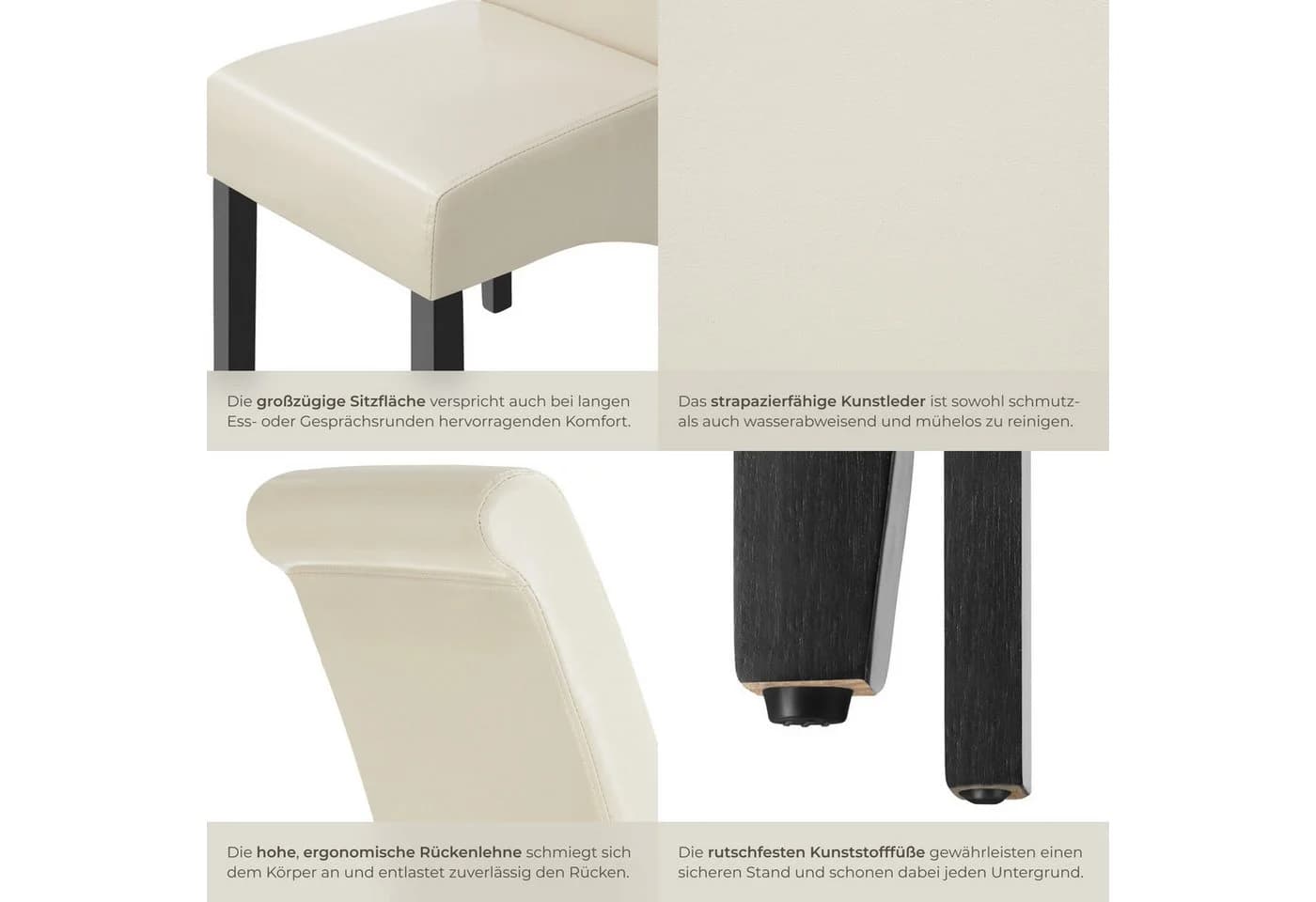 tectake Esszimmerstuhl Küchenstuhl Ergonomisch Massives Hartholz Set 6 St. Kunstleder - Bild 5