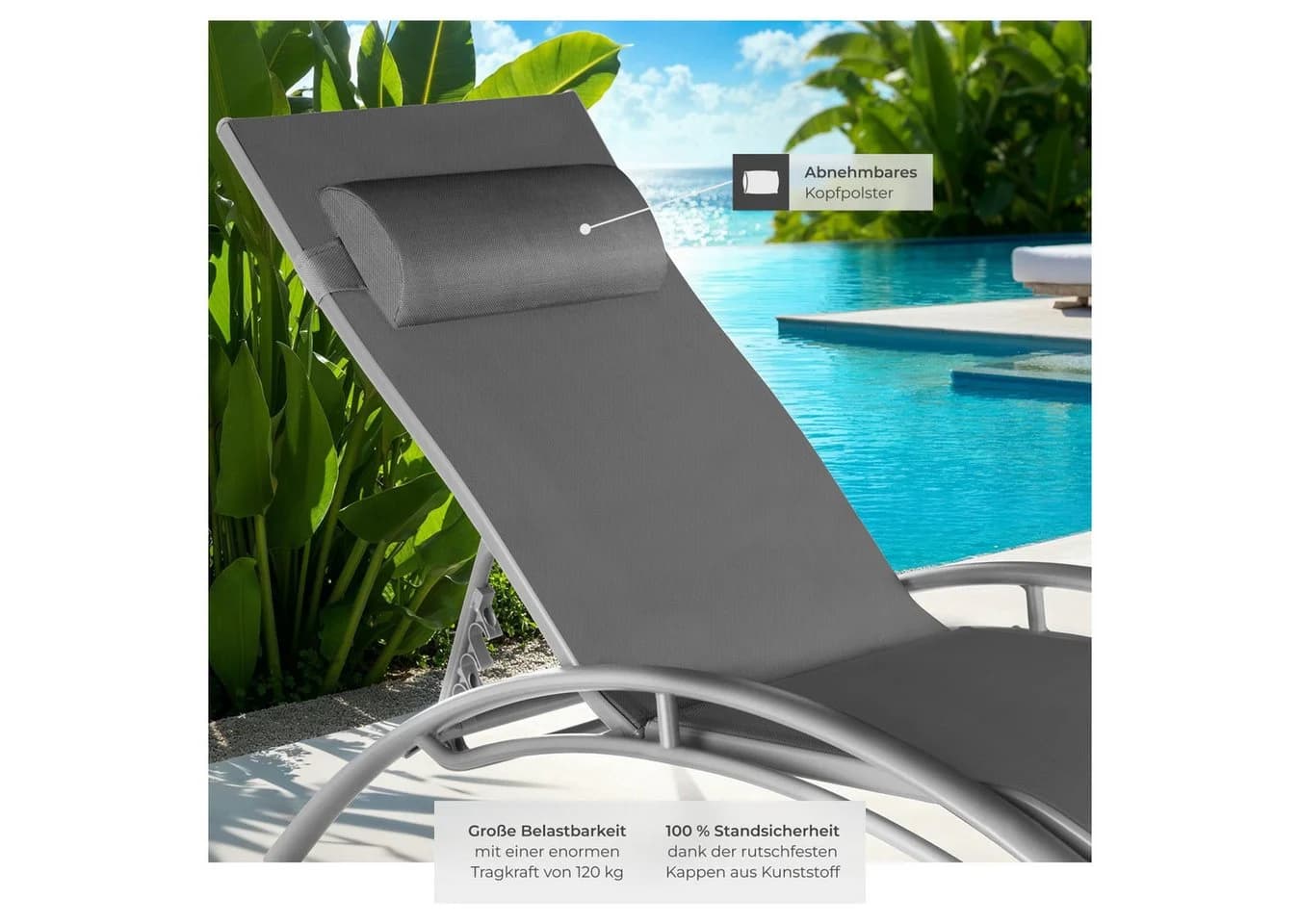 tectake Gartenliege Aluminium Sonnenliege Grau 180x59x50cm - Bild 4