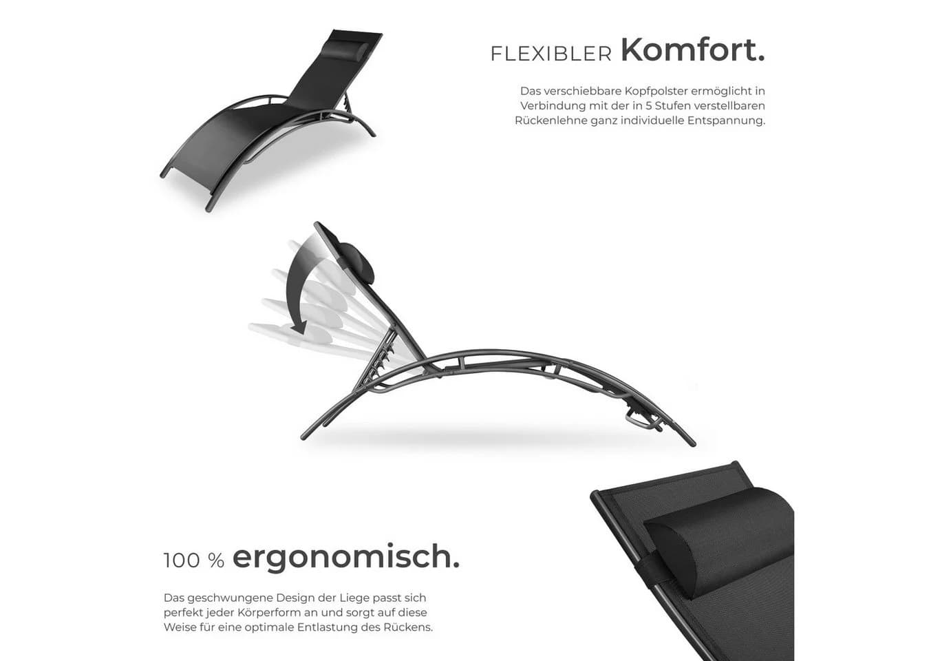 TECTAKE Gartenliege Alina Schwarz Aluminium mit verstellbarer Rückenlehne - Bild 3