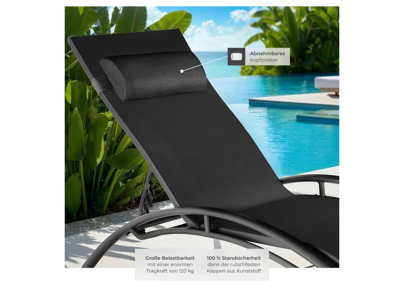 TECTAKE Gartenliege Alina Schwarz Aluminium mit verstellbarer Rückenlehne - Bild 4