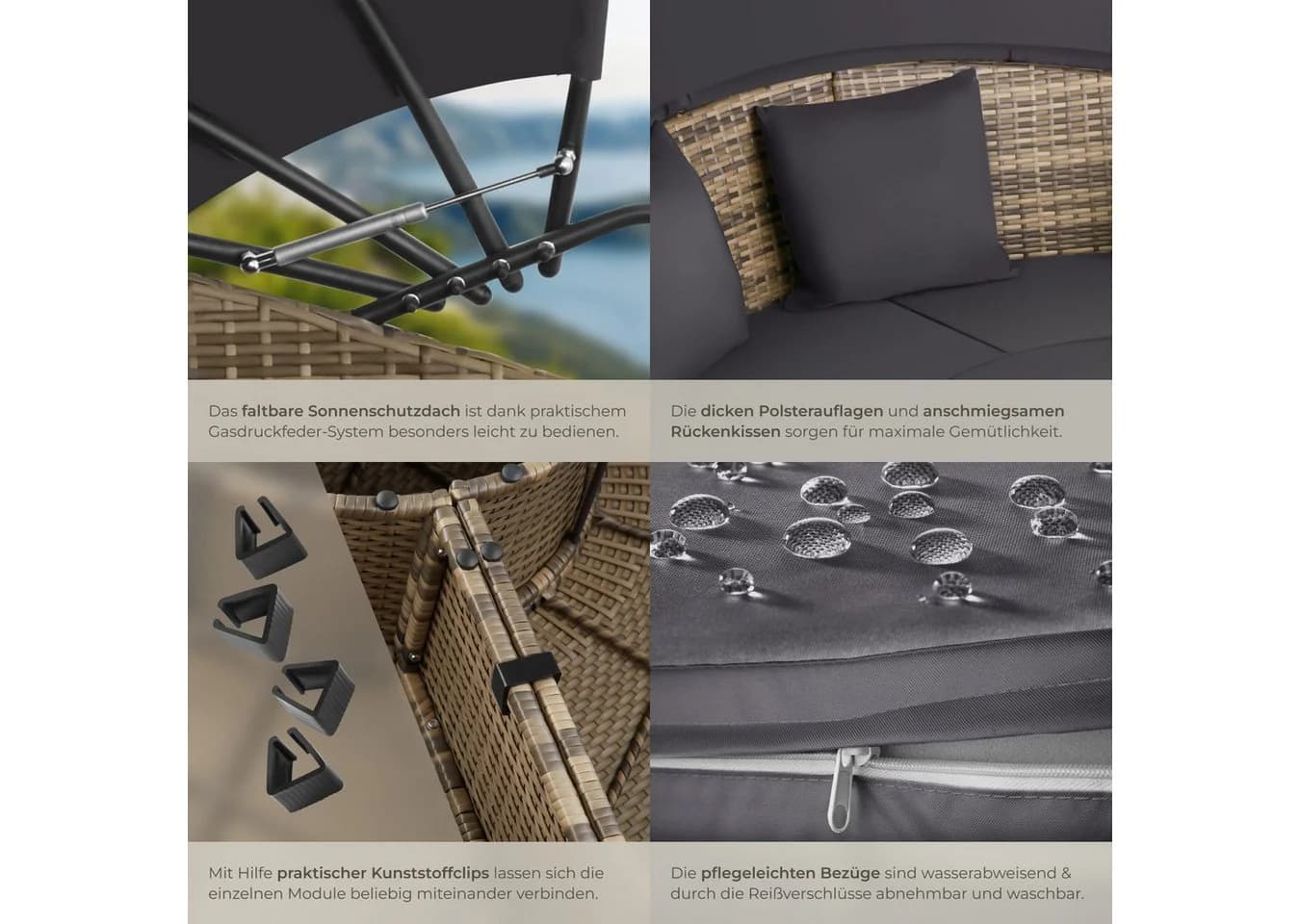 tectake Loungeset Rattan Sonneninsel Santorin UV-beständig - Bild 5