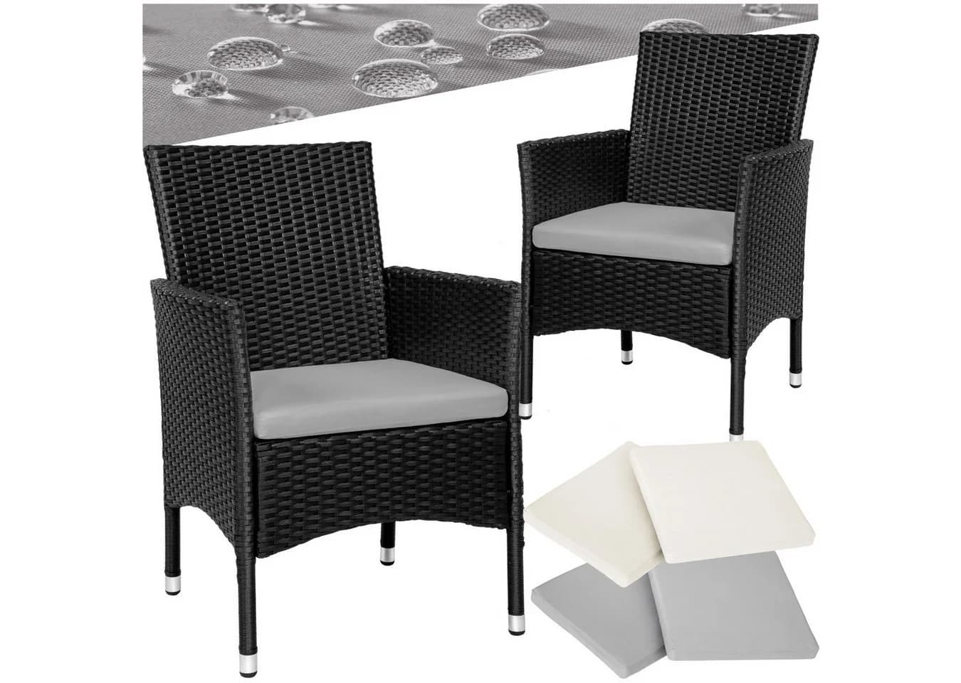 tectake Rattanstuhl 2er Set Rattan Polsterbezüge Beige/Grau - Bild 2