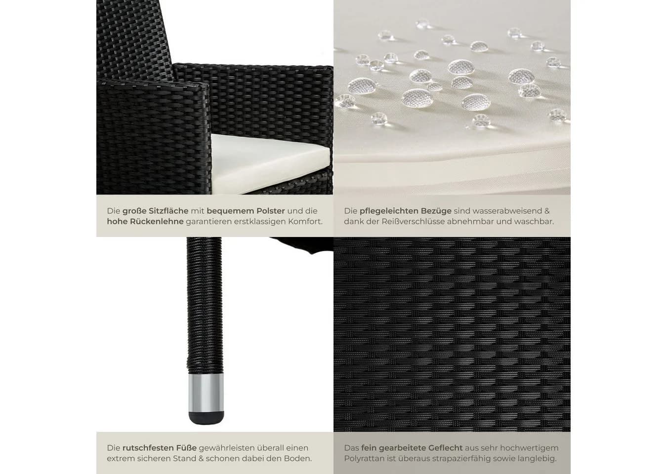 tectake Rattanstuhl 2er Set Rattan Polsterbezüge Beige/Grau - Bild 5