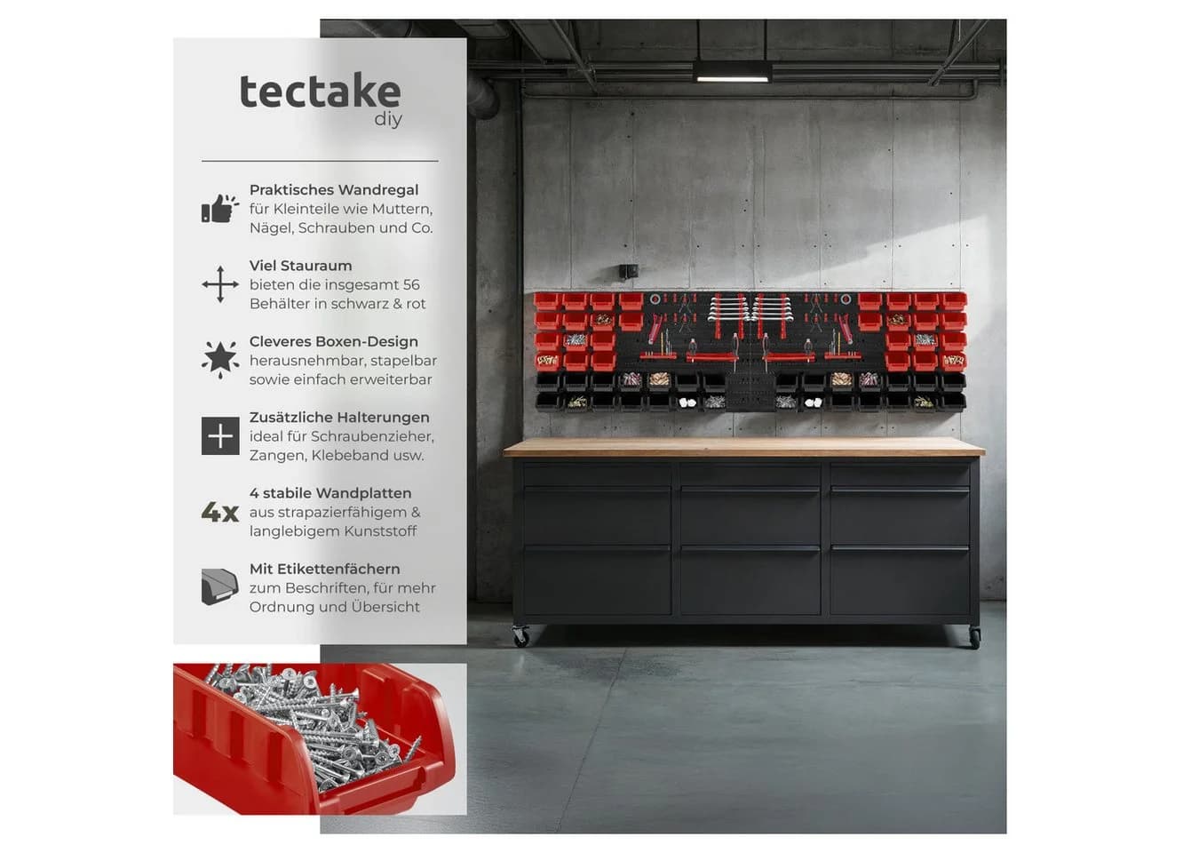TecTake Kleinteilemagazin 88-teilig mit 4 Wandplatten - Bild 2
