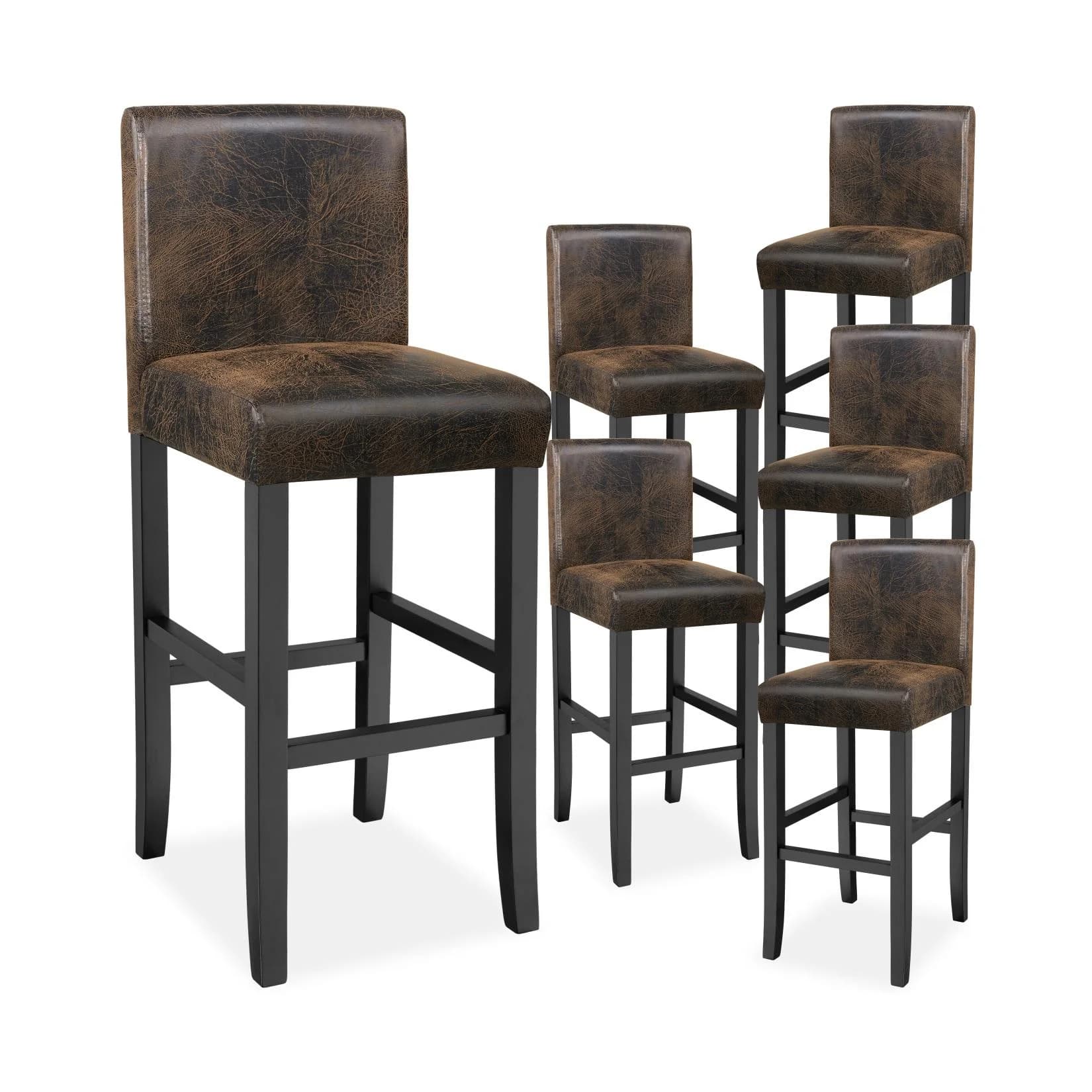 tectake Barhocker Set 6-tlg. Kunstleder Braun Massivholz