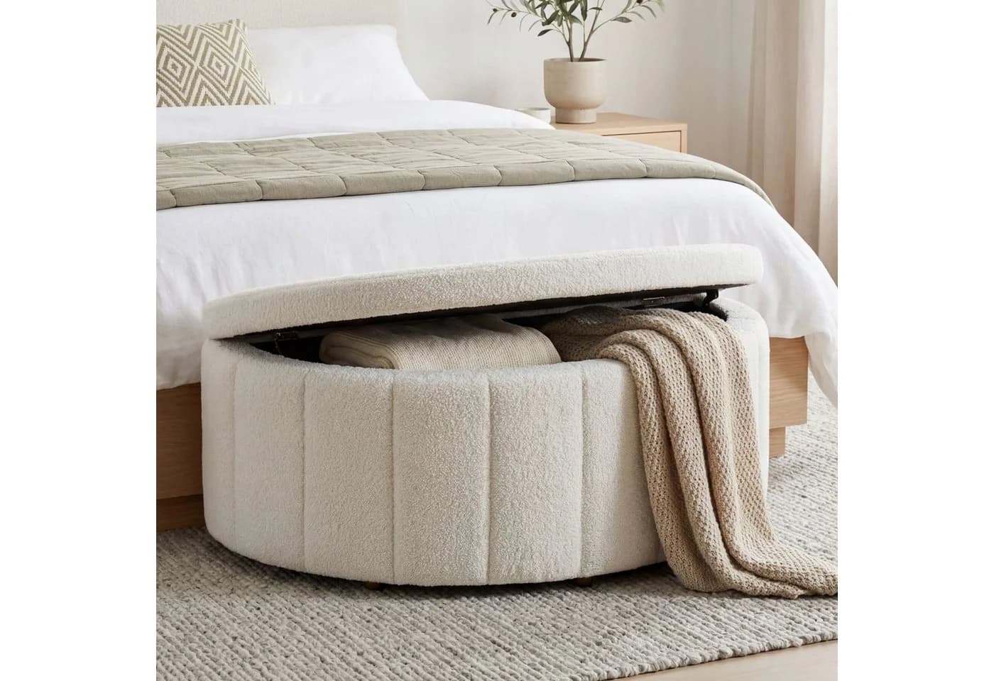 TECTAKE Polsterbank Moon mit Stauraum und Gasdruckfedern, Beige Bouclé - Bild 2