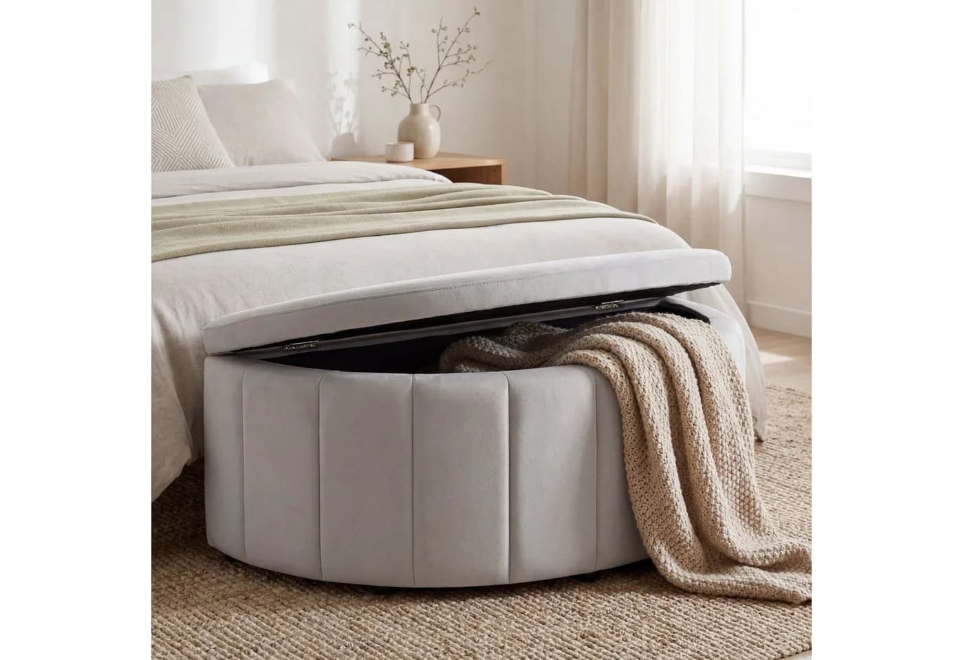 TECTAKE Polsterbank Moon mit Stauraum Samtoptik Taupe - Bild 2