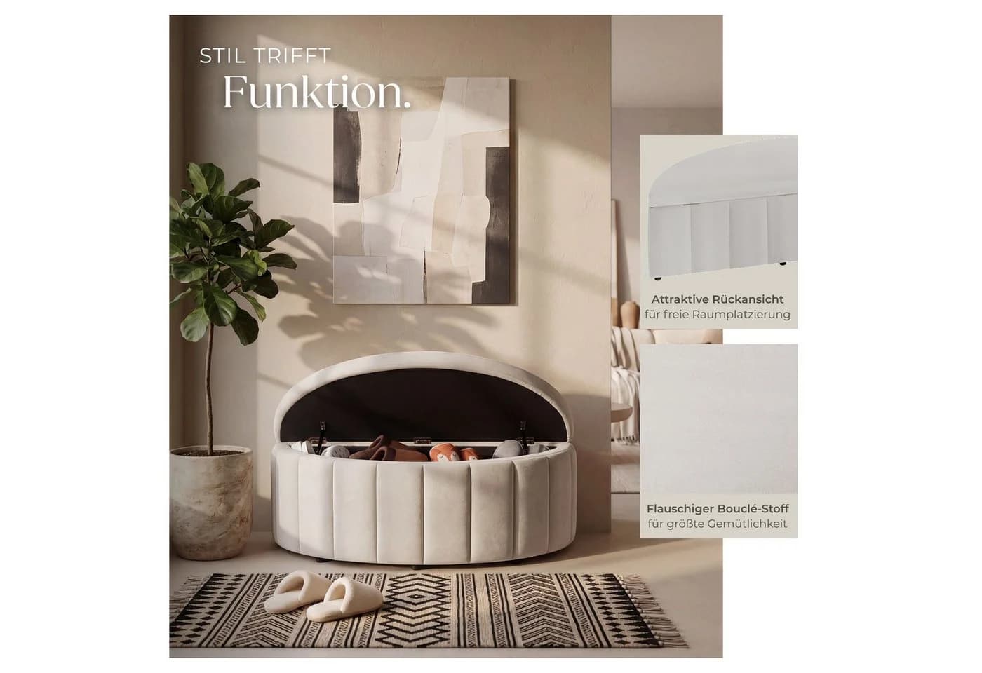 TECTAKE Polsterbank Moon mit Stauraum Samtoptik Taupe - Bild 3