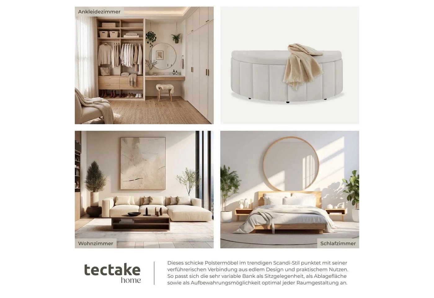 TECTAKE Polsterbank Moon mit Stauraum Samtoptik Taupe - Bild 5