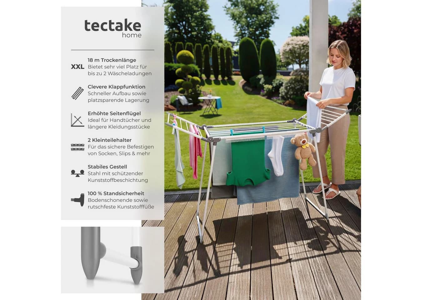 tectake Wäscheständer klappbar mit 2 Kleinteilehaltern