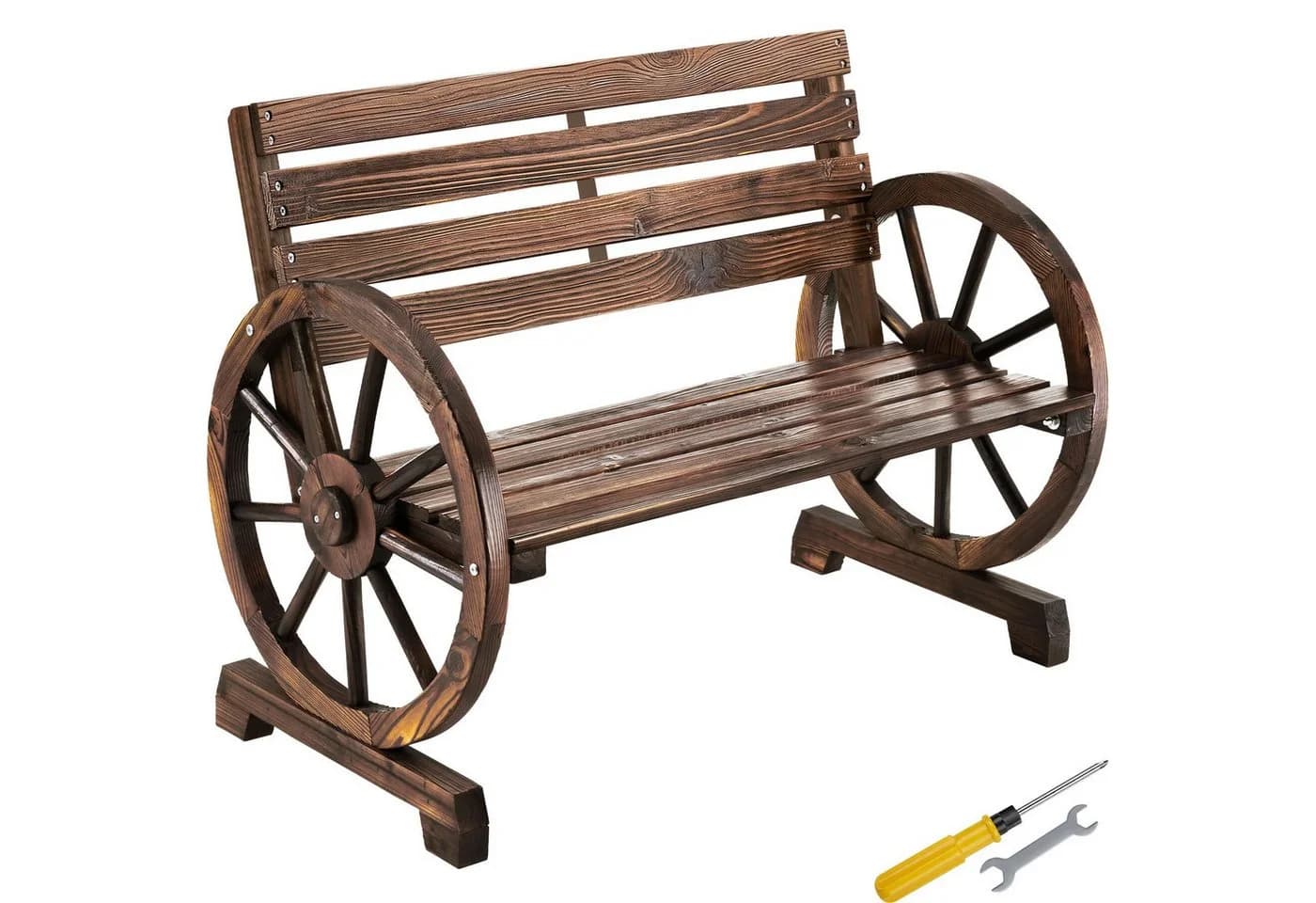 tectake Gartenbank Howdy 2-Sitzer Wagenraddesign braun Massivholz - Bild 2