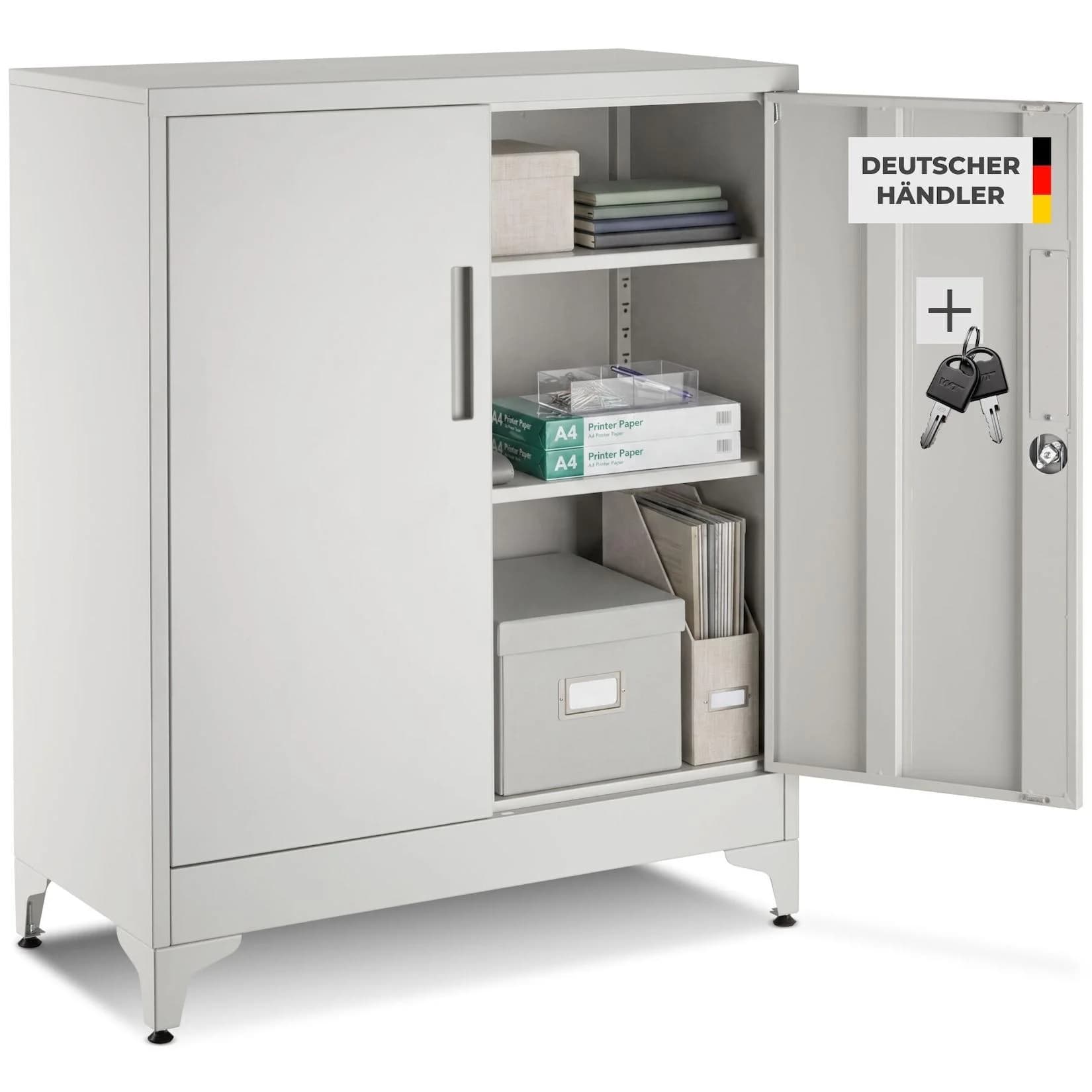TecTake Aktenschrank mit verstellbaren Böden und Kippschutz