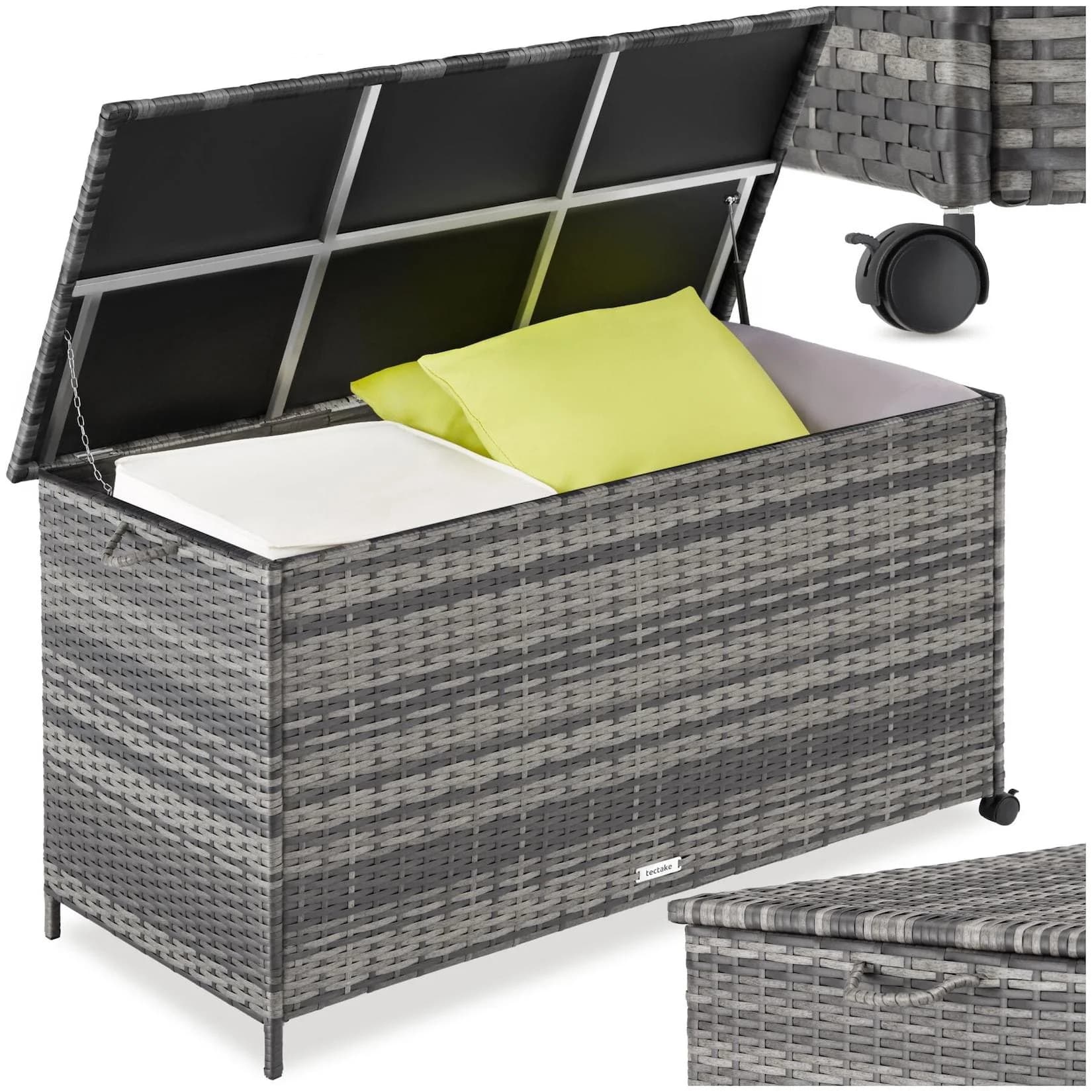 tectake Auflagenbox 253 l mit Hubautomatik und Aluminiumgestell